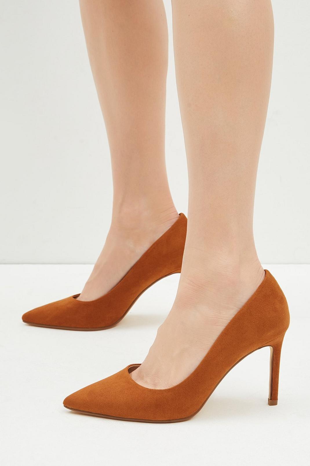 Tan Wide Fit Dash Pointed Court Shoes image number 1