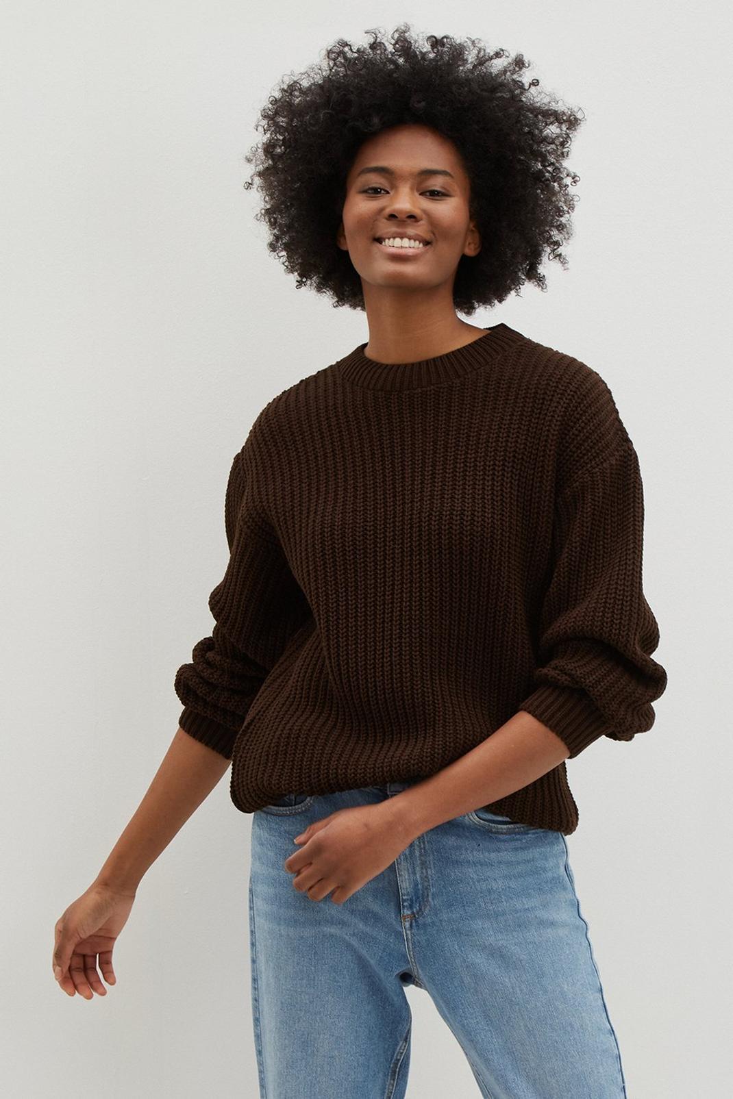 Tall Brown Chunky Crew Neck Jumper  image number 1