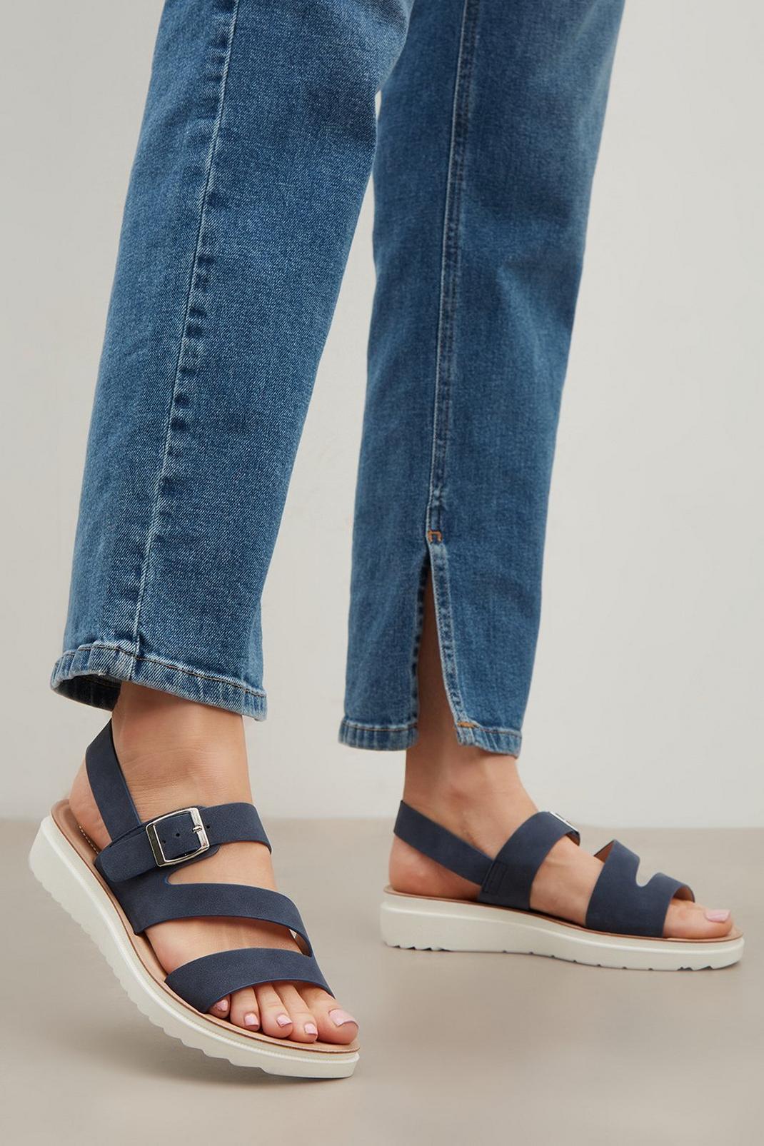 Navy Good For The Sole: Extra Wide Aubrey Flex Flat Sandal image number 1