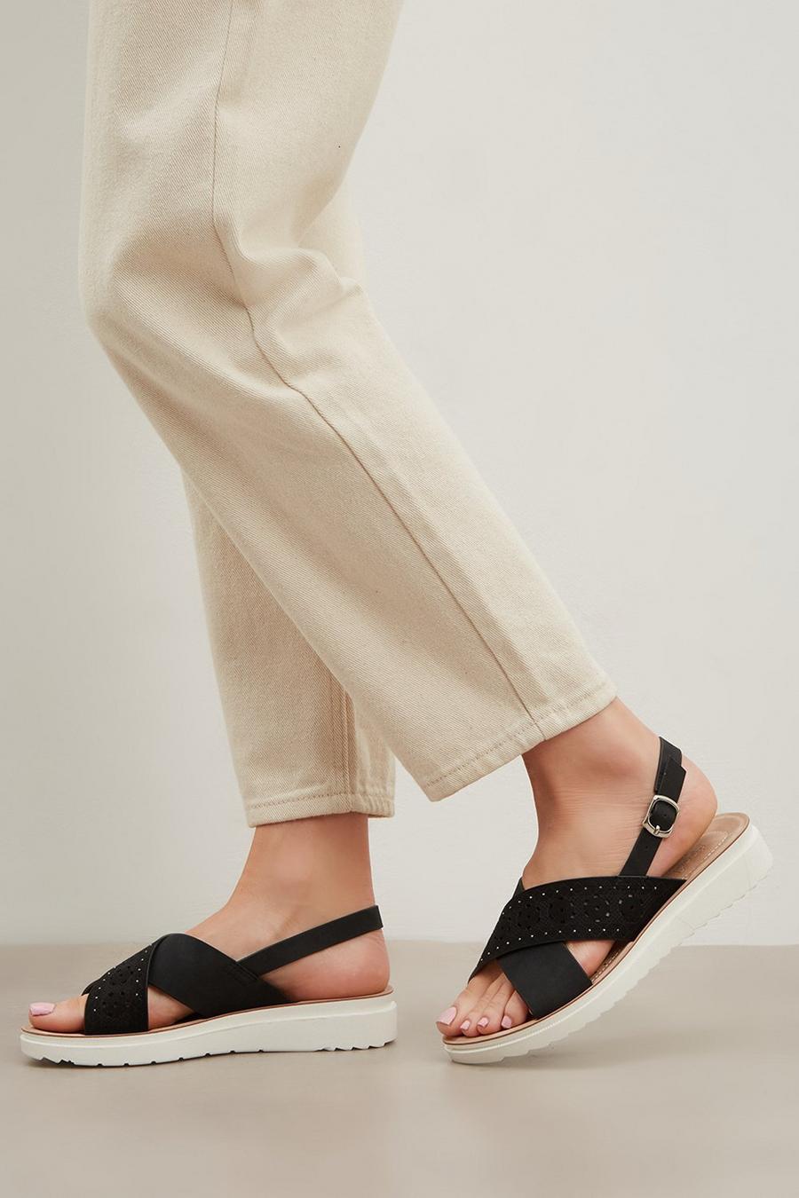 Good For The Sole: Extra Wide Fit Comfort Amelia Studded Flat Sandal
