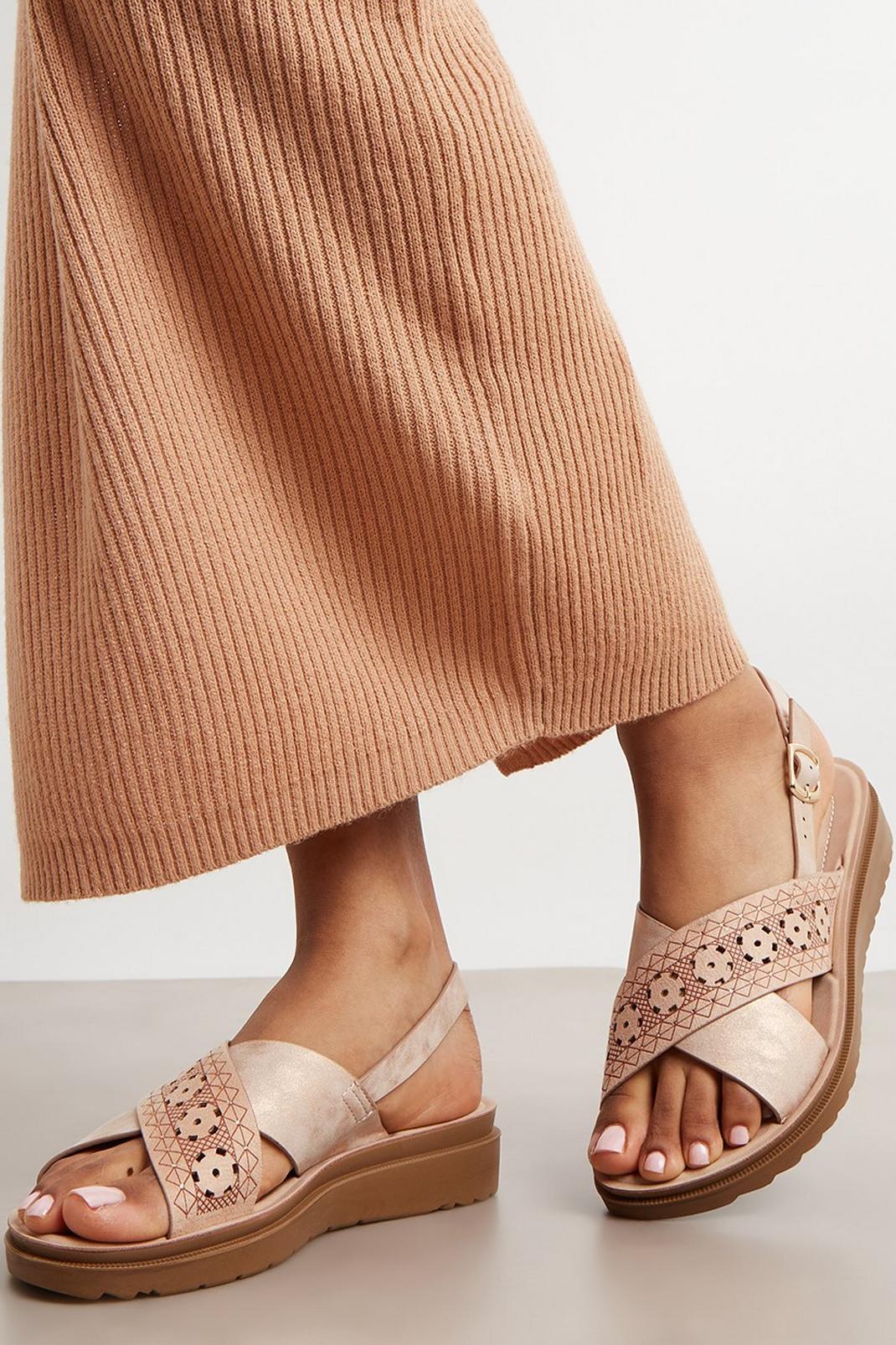 Rose gold Good For The Sole: Extra Wide Fit Amelia Studded Flat Sandal image number 1