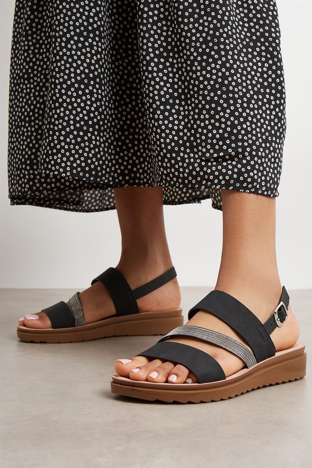 Black Good For The Sole: Extra Wide Fit Aria Comfort Asymmetric Flat Sandal image number 1