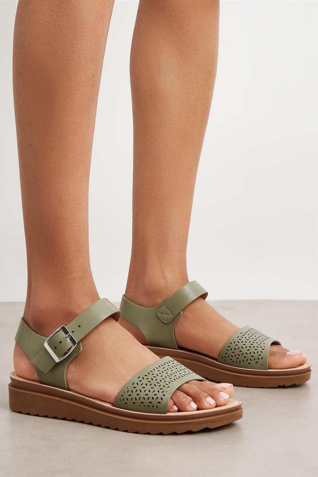 Sage Good For The Sole: Extra Wide Fit Ava Comfort Lazercut Flat Sandal image number 1