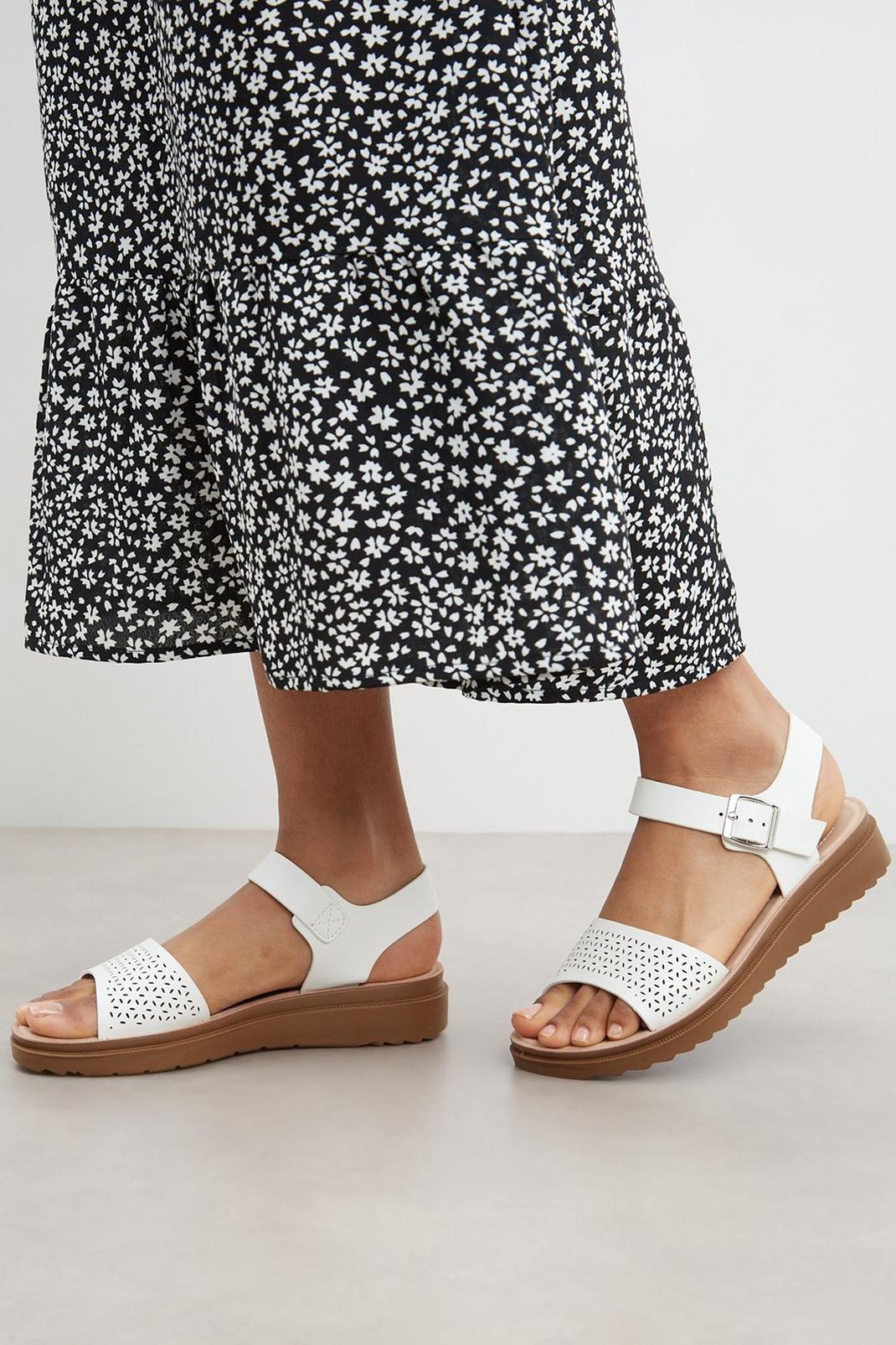 White Good For The Sole: Extra Wide Fit Ava Comfort Lazercut Flat Sandal image number 1
