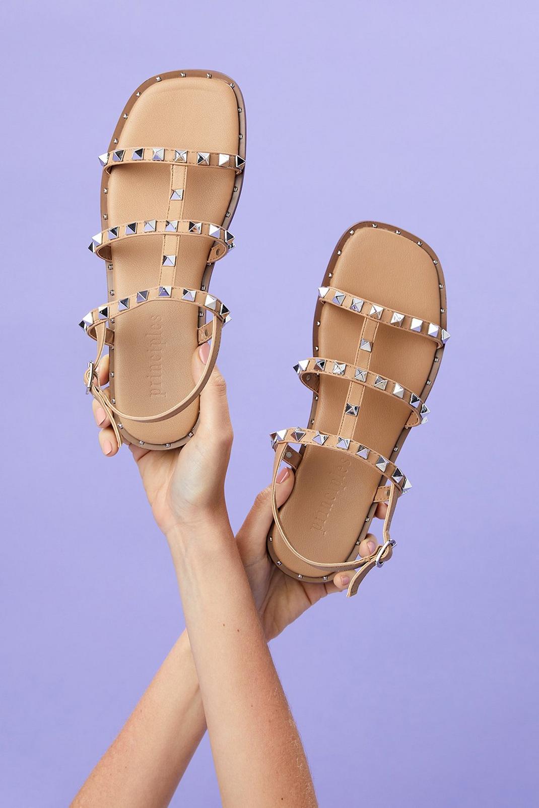 Taupe Principles: Fran Studded Flat Sandal image number 1