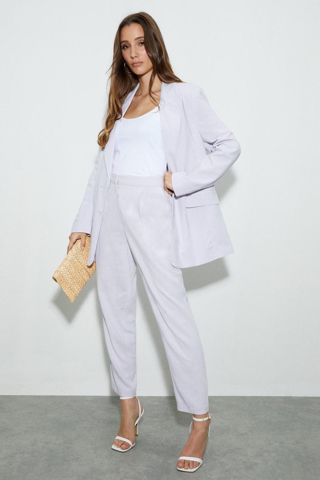 Lilac Tapered Leg Linen Look Trouser image number 1