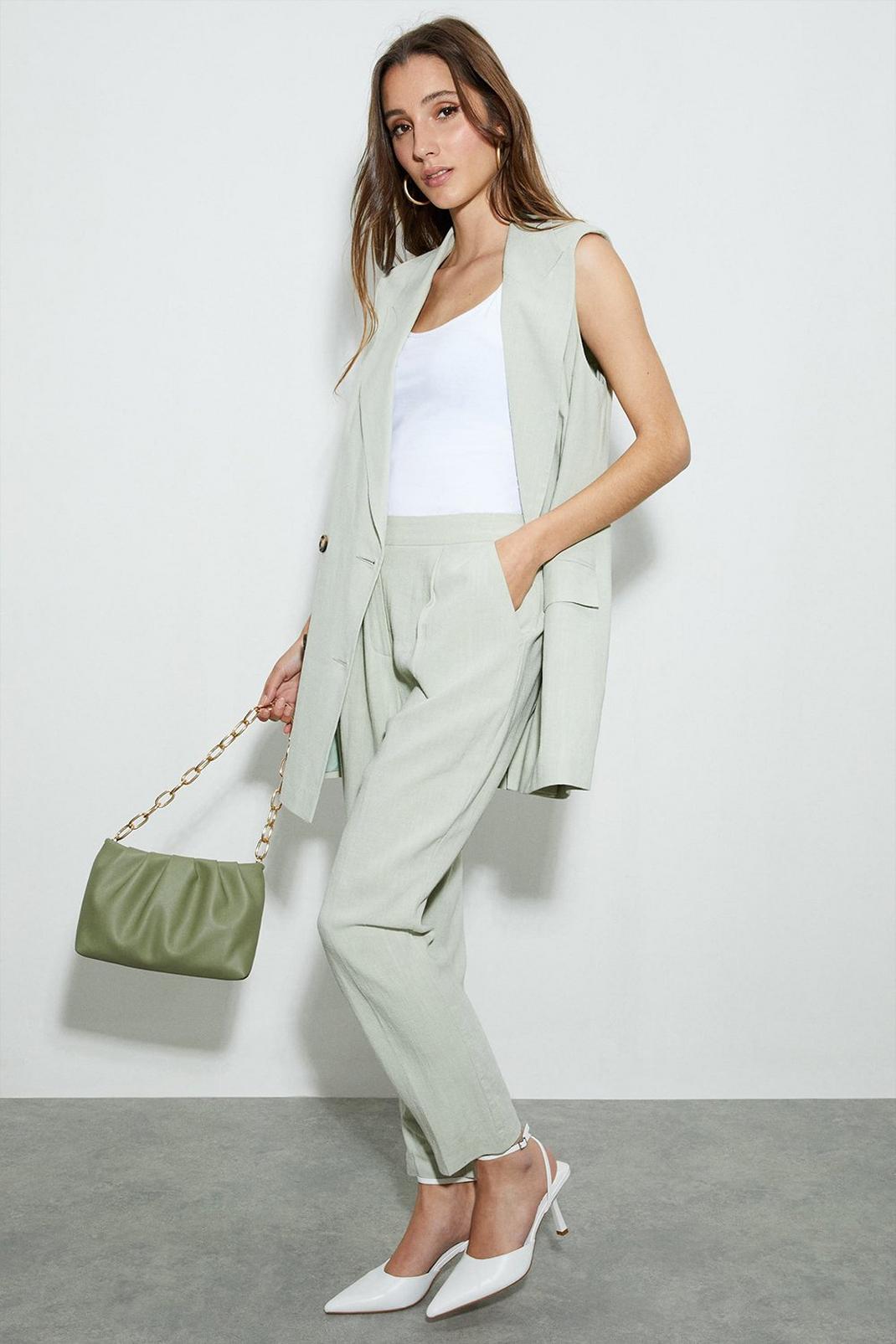 Sage Tapered Leg Linen Look Trousers image number 1
