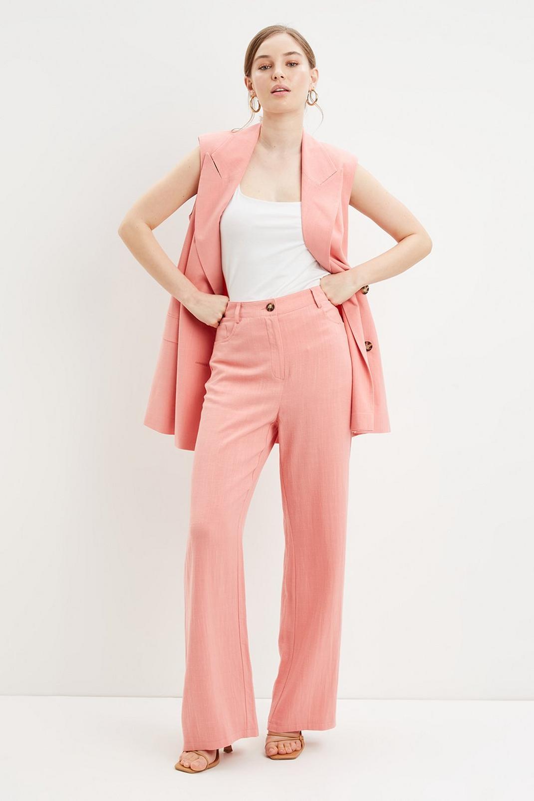 Pink Wide Leg Linen Look Trousers image number 1