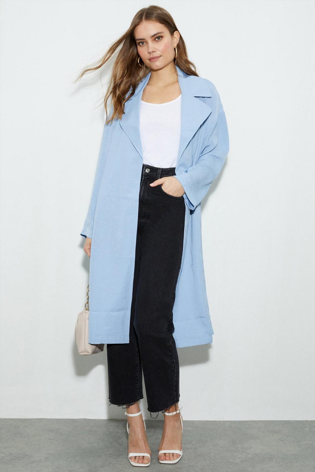 Pale blue Belted Twill Duster Coat image number 1