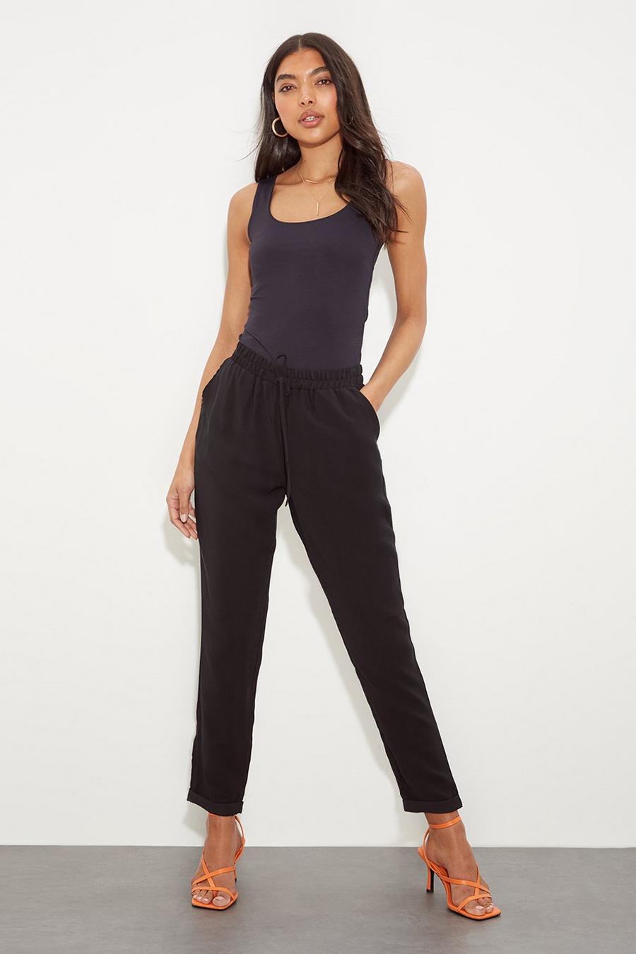 Formal Straight Twill Trousers with Elastic Waist