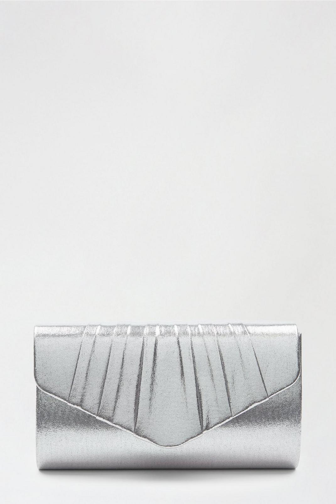 163 Metalic Silver Pleated Envelope Clutch Bag  image number 2