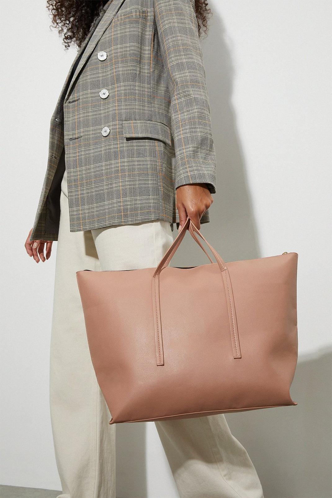 Pink Minimal Zip Top Tote Bag  image number 1
