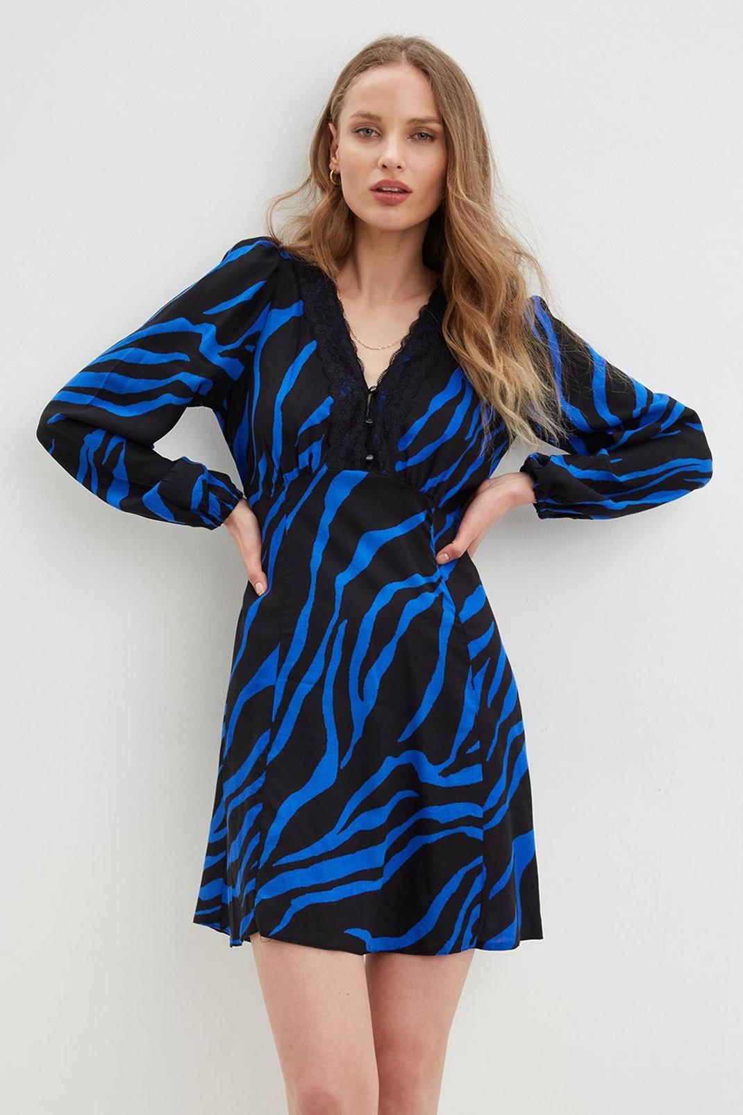 Cobalt Zebra Lace Trim Dress image number 1