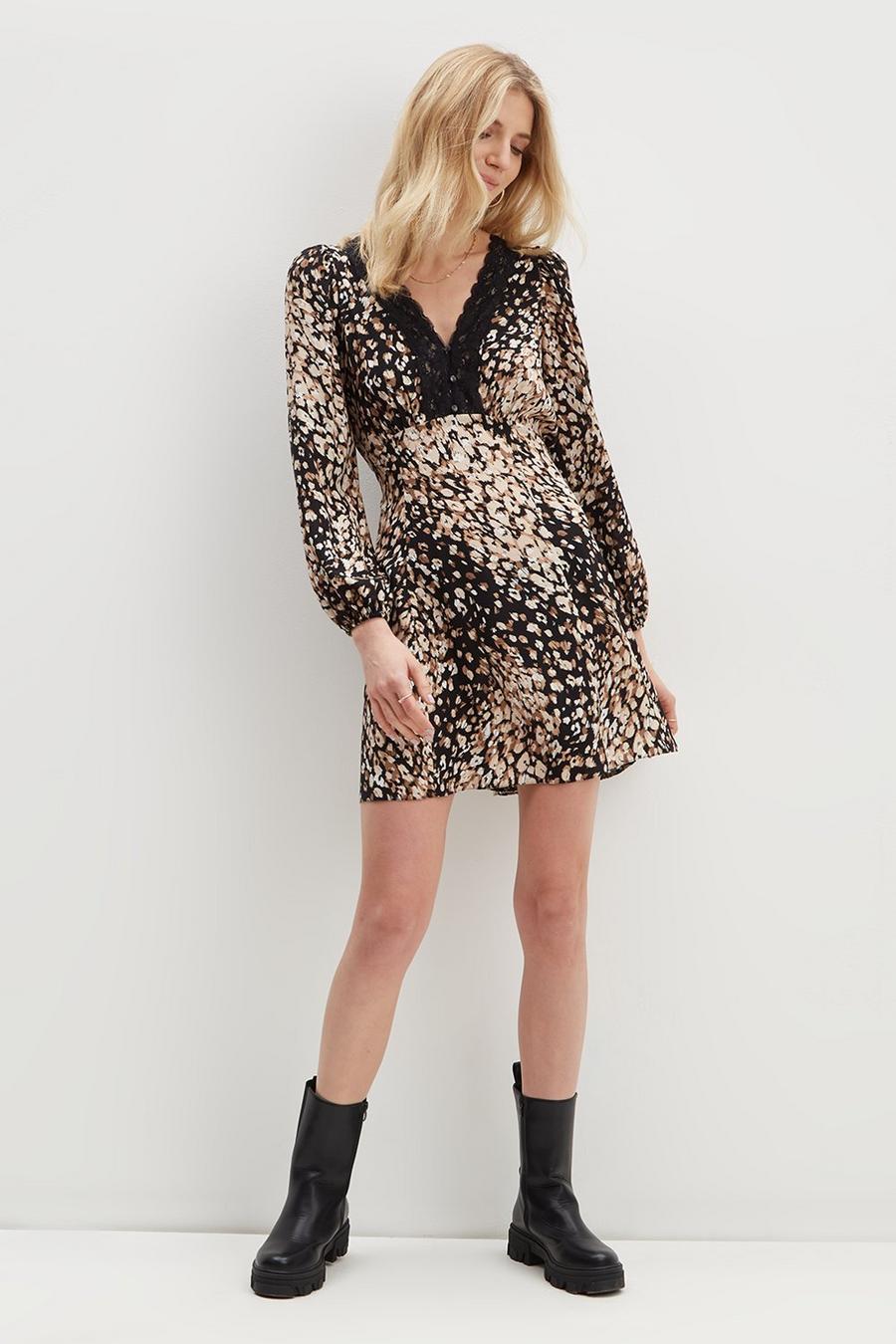 Leopard Lace Trim Dress