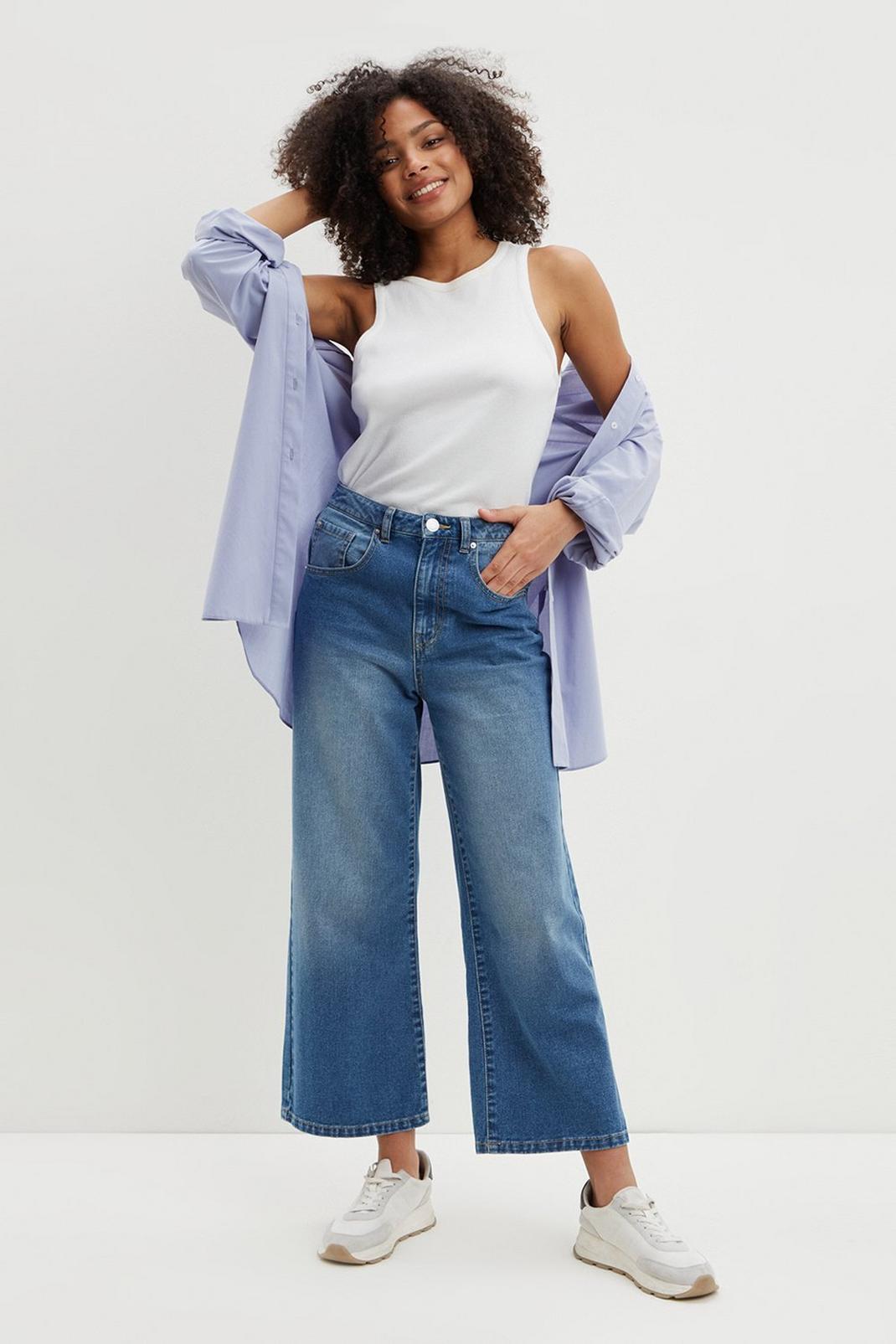 True blue Cropped Wide Leg Jeans image number 1