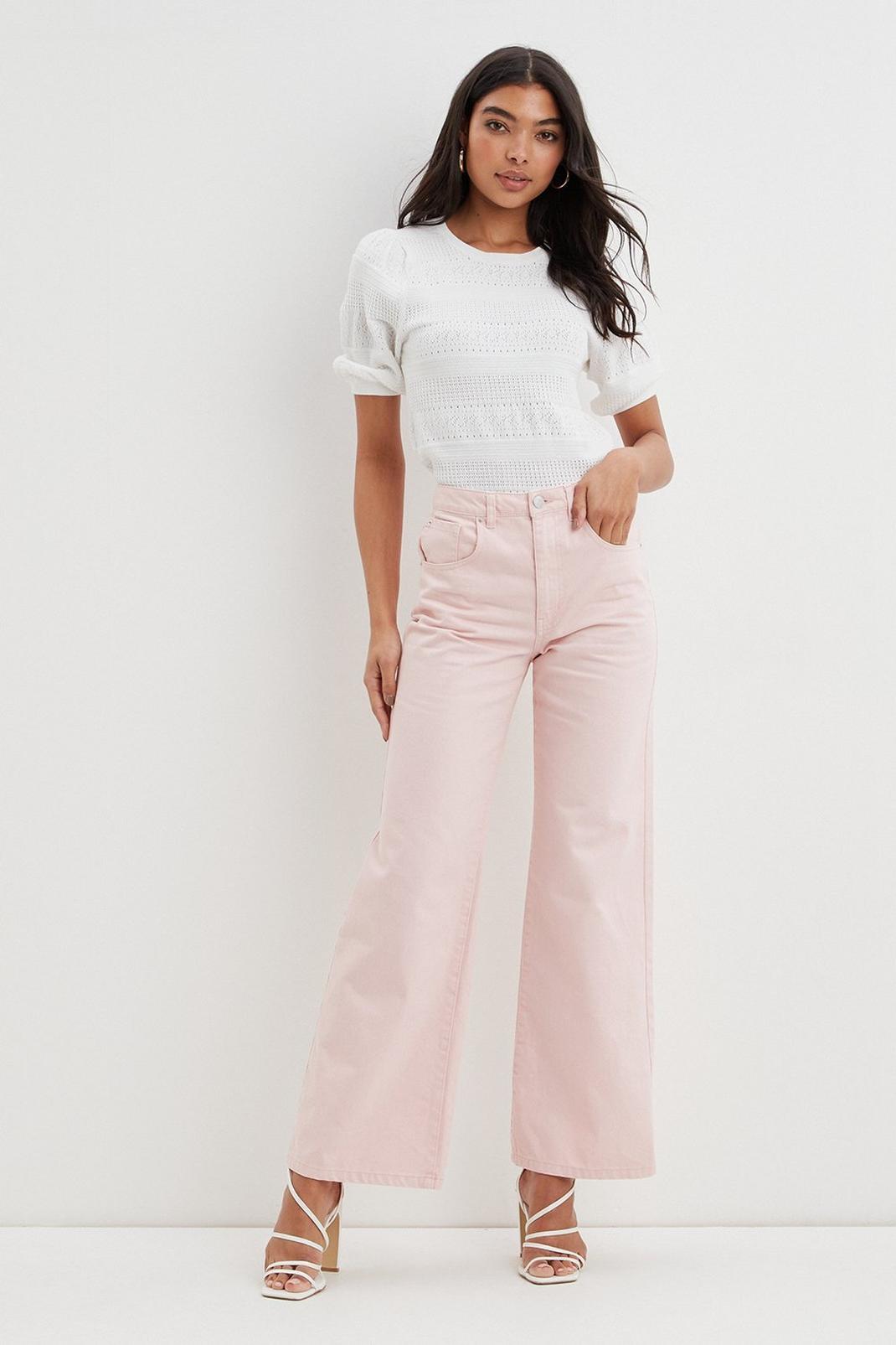 Pale pink Full Length Wide Leg Jeans image number 1