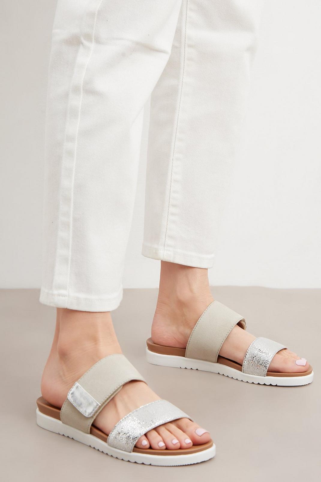 White Good For The Sole: Wide Fit Ari Leather Double Strap Sandal image number 1