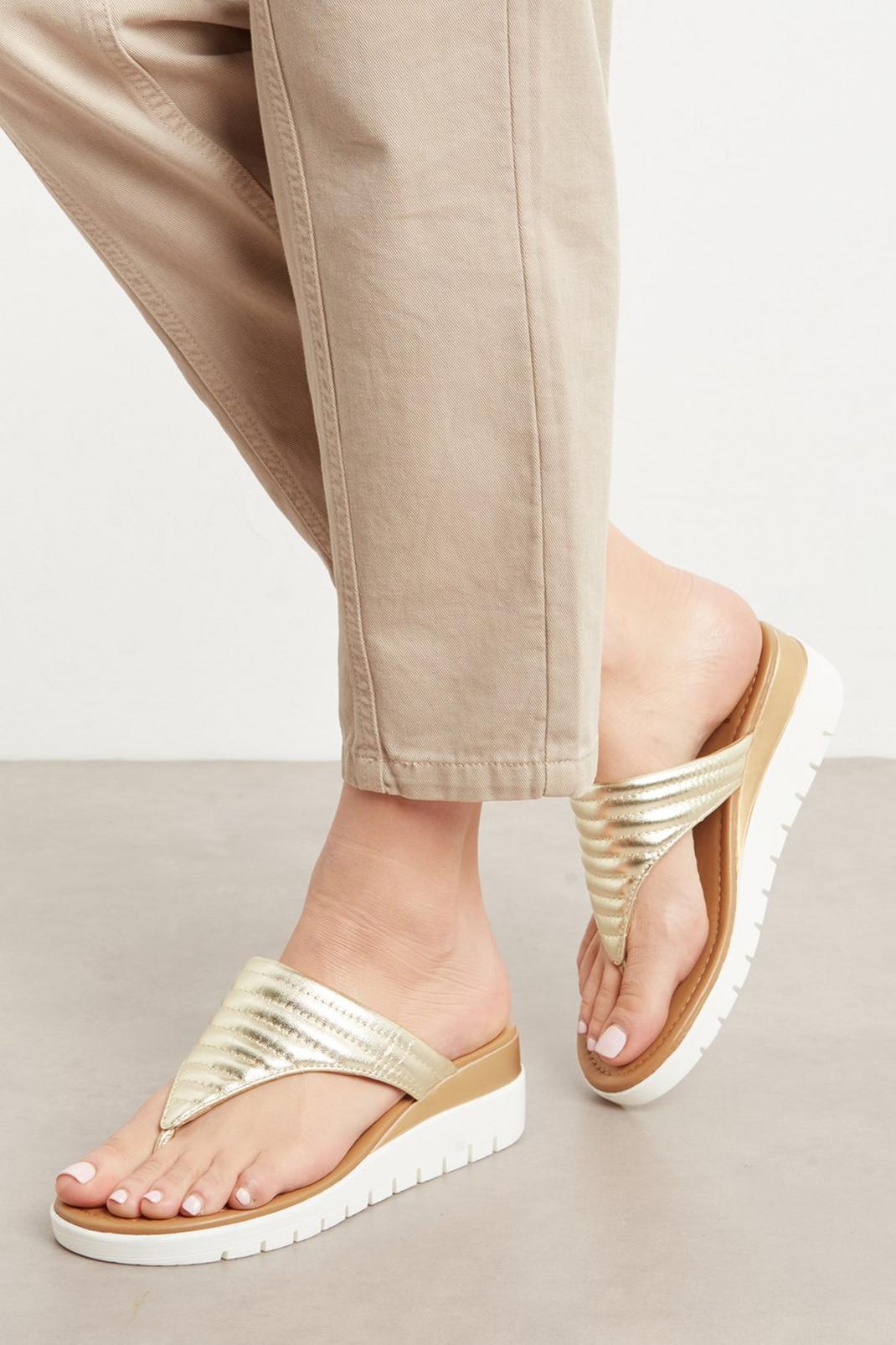 Gold Good For The Sole: Hayley Leather Wide Fit Wedge Sandal image number 1