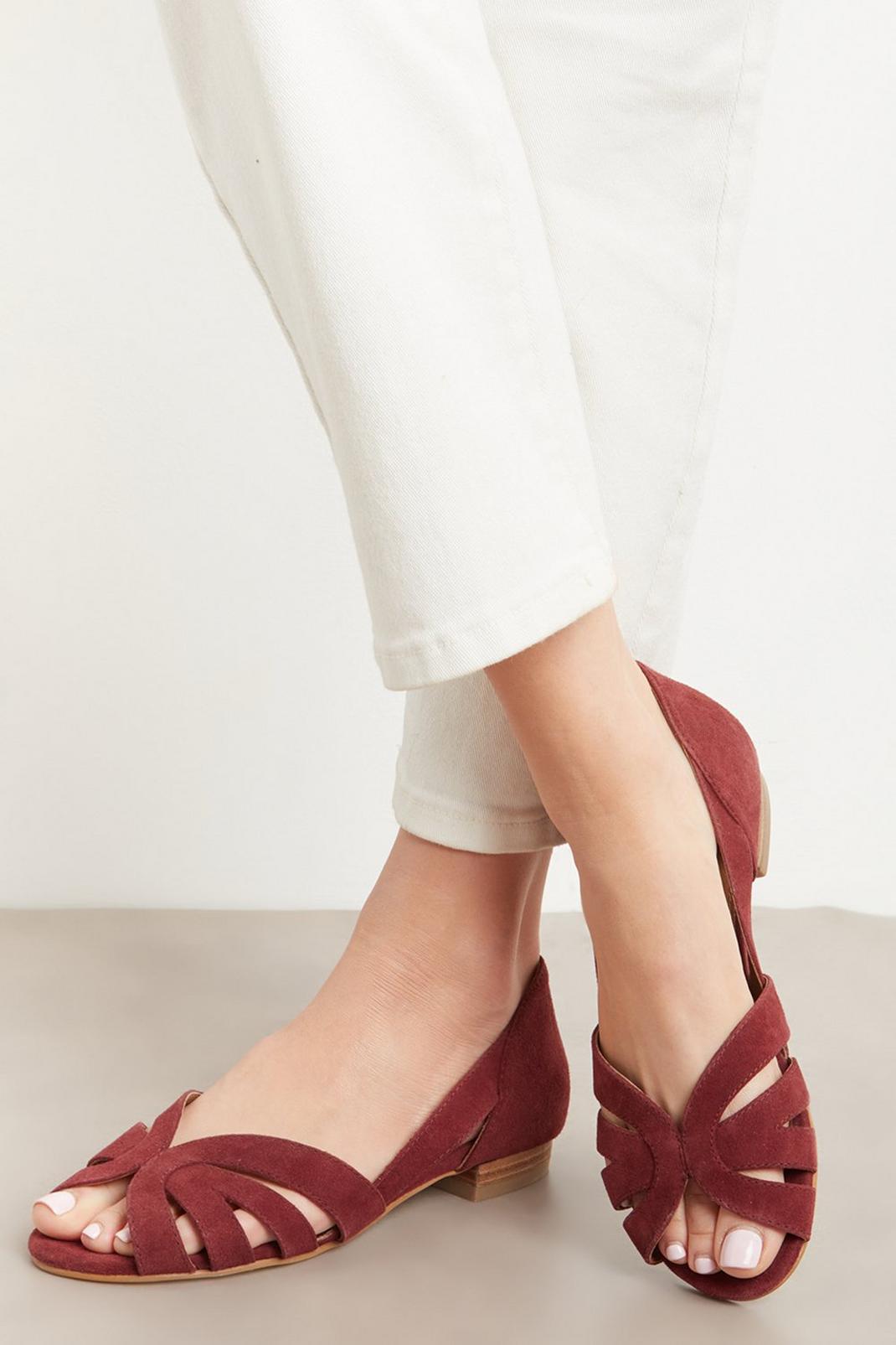 Purple Principles: Barb Wide Fit Leather Cutout Flat Sandals image number 1