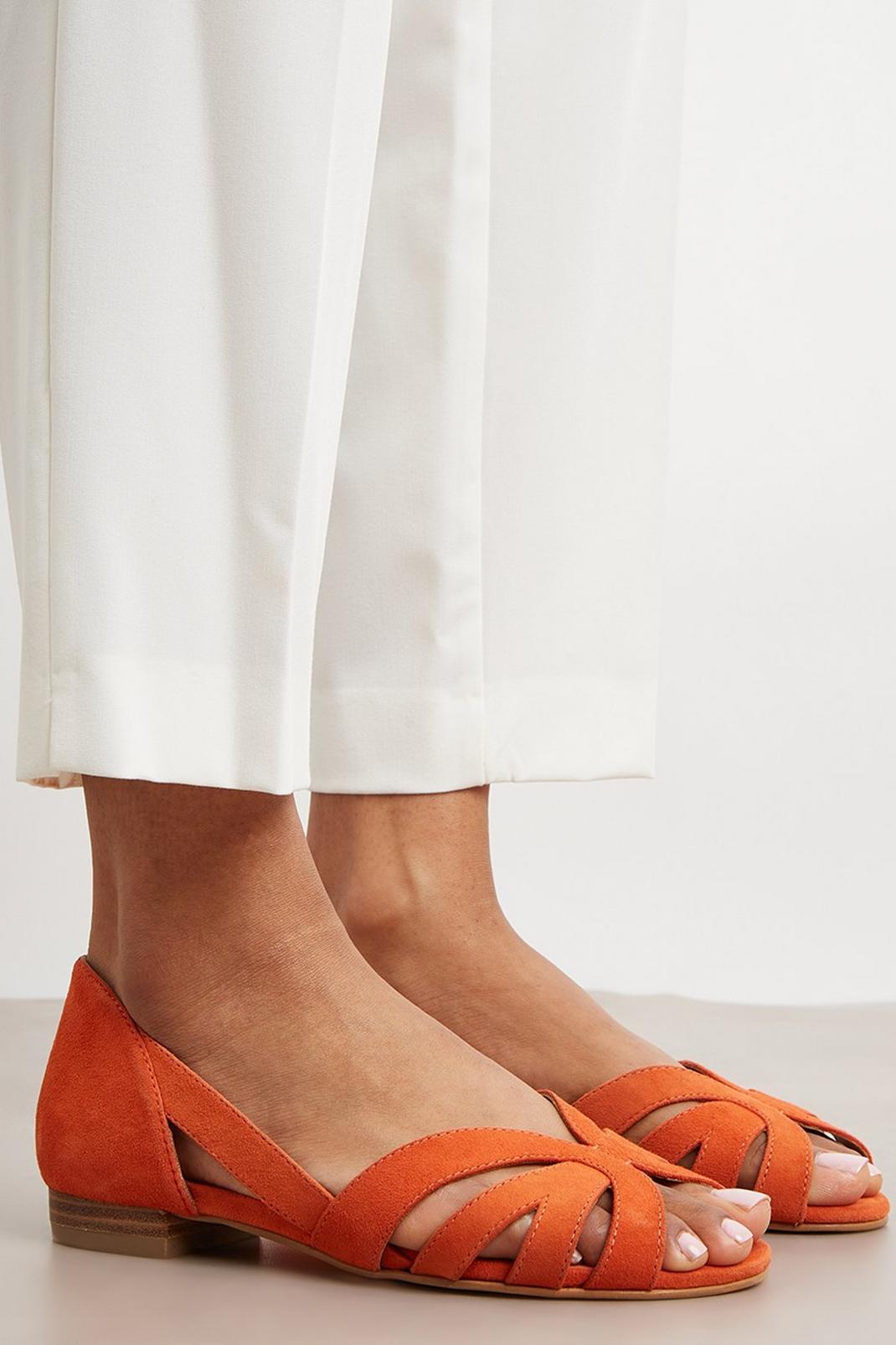 Orange Principles: Barb Wide Fit Leather Cutout Flat Sandal image number 1