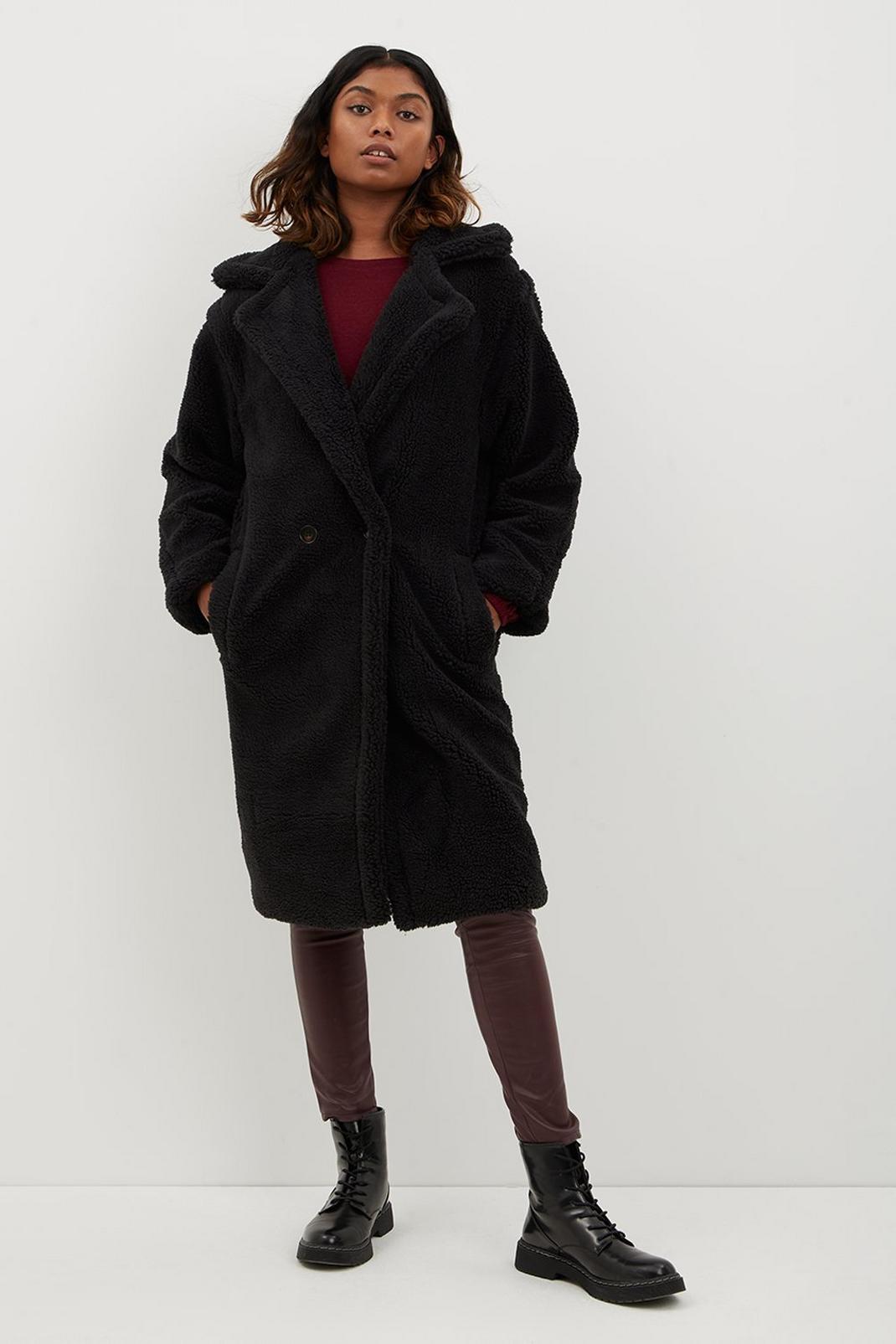 Black Premium Long Teddy Coat image number 1