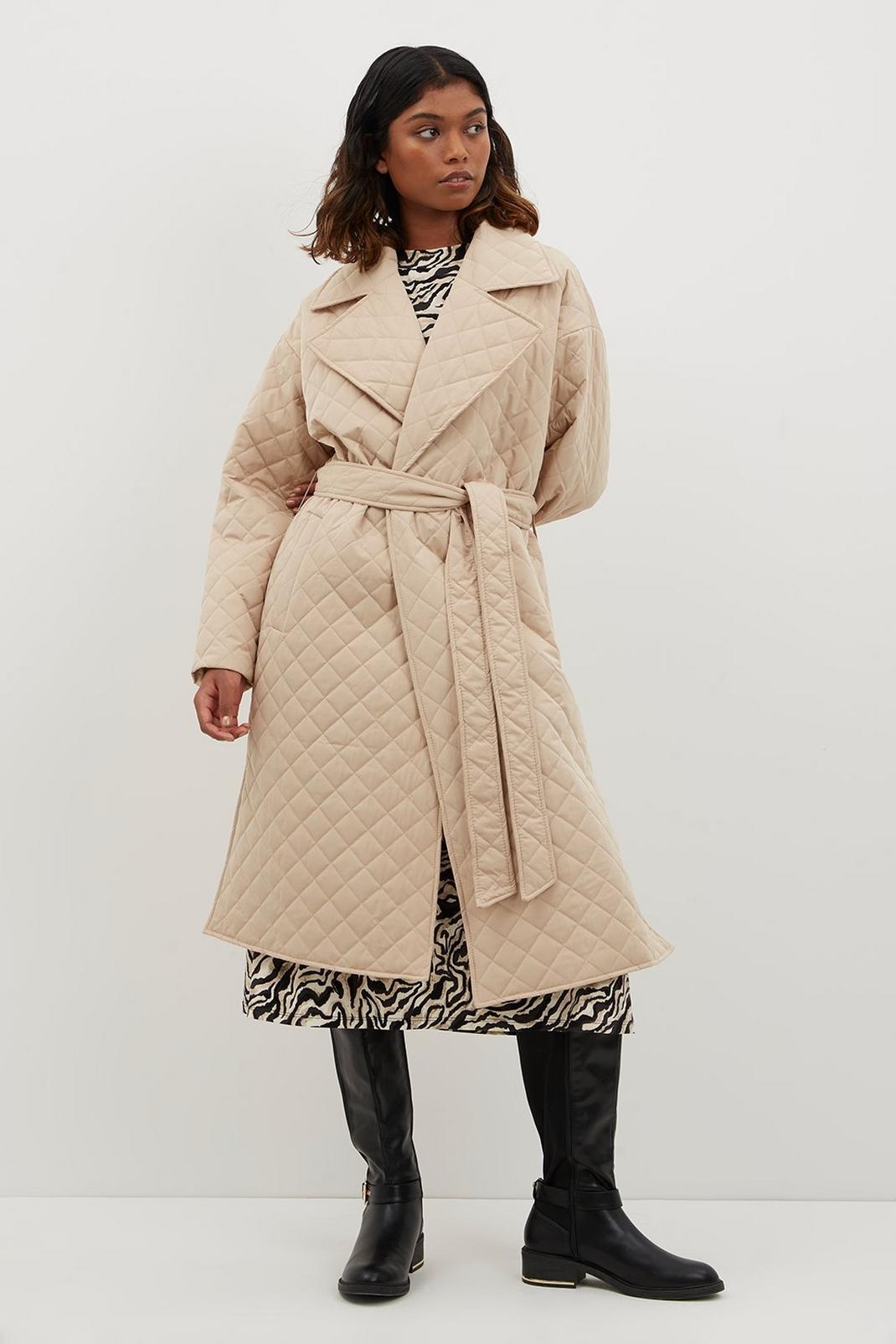 111 Premium Quilted Belted Wrap Coat  image number 2