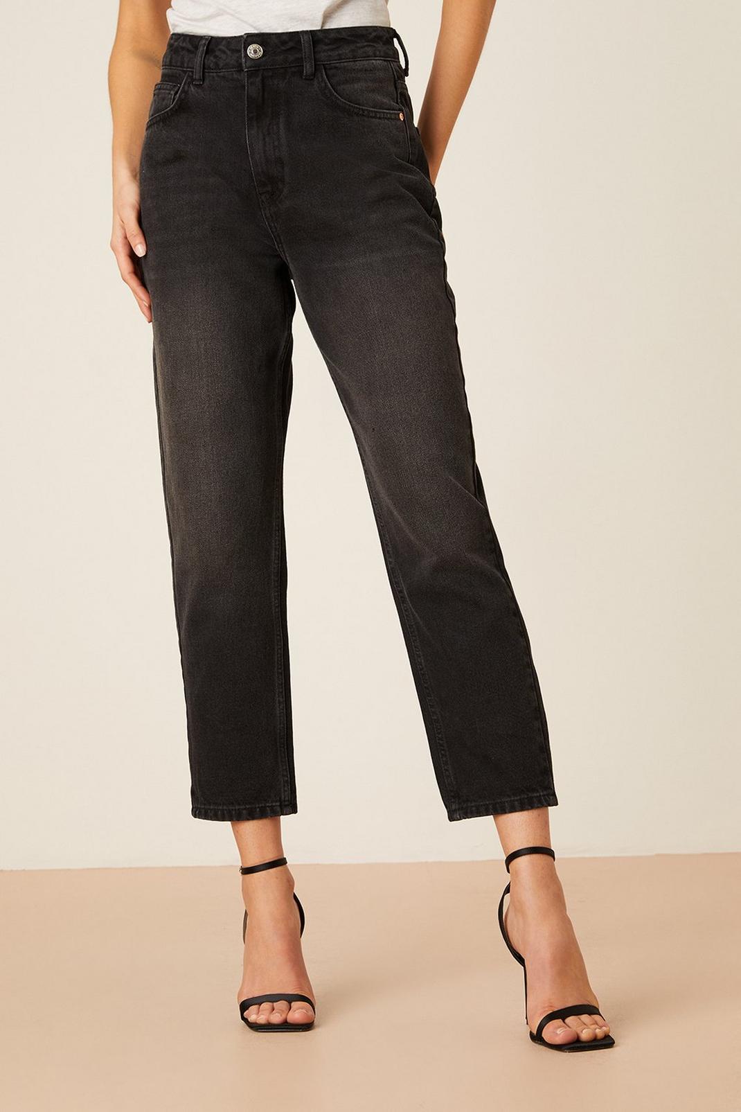 Washed black Relaxed Fit Mom Jeans image number 1
