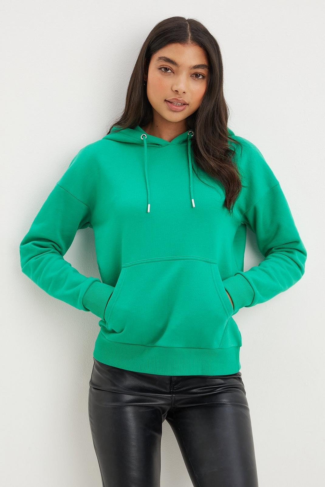 Green Pullover Drawstring Pocket Hoodie image number 1