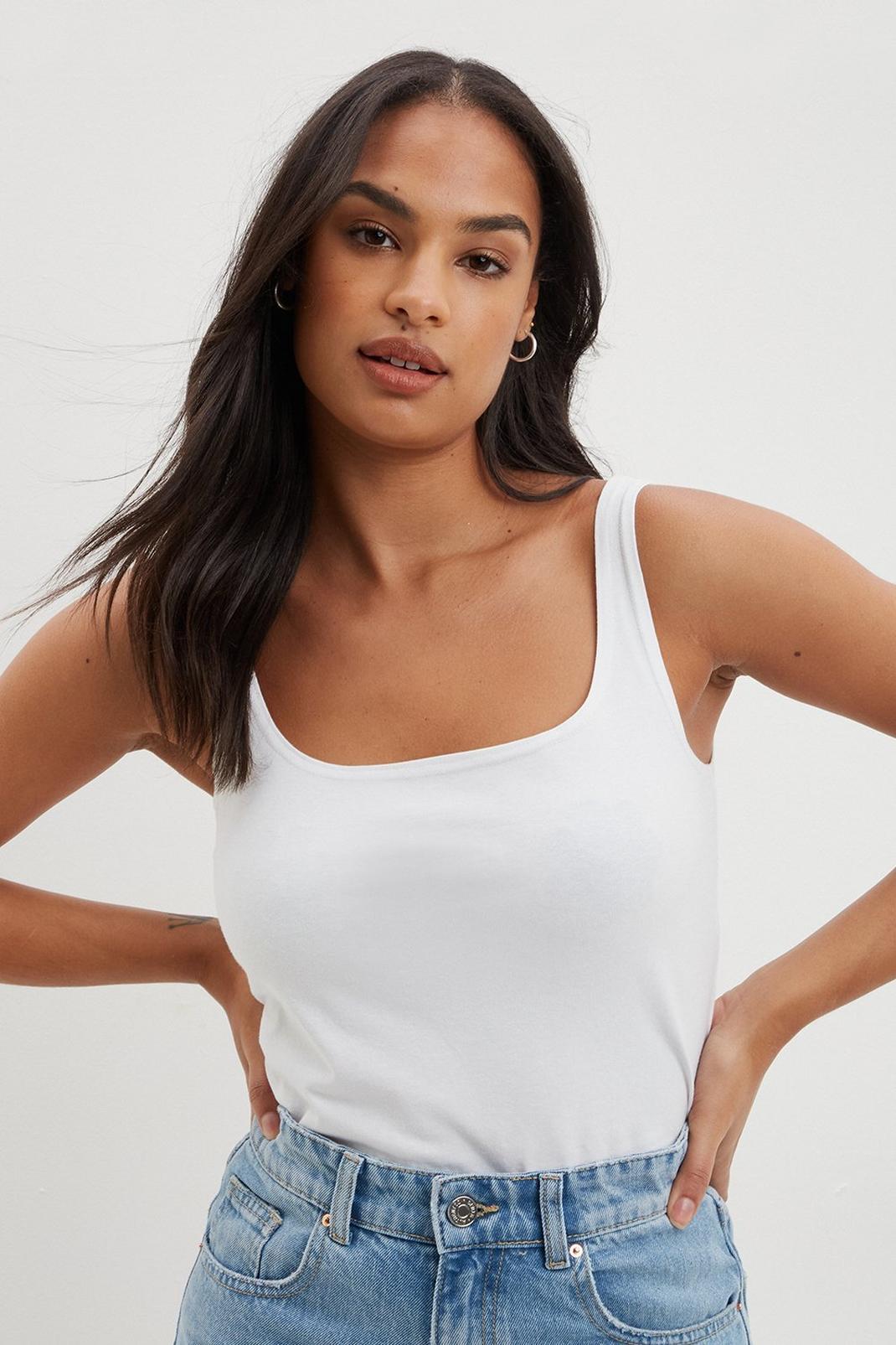 White Cotton Scoop Neck Stretch Cami Top image number 1