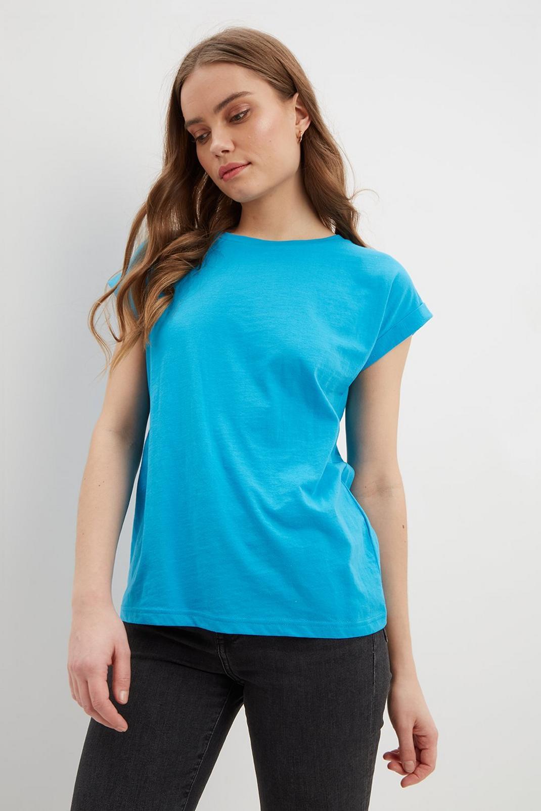 Turquoise Cotton Crew Neck T-shirt image number 1