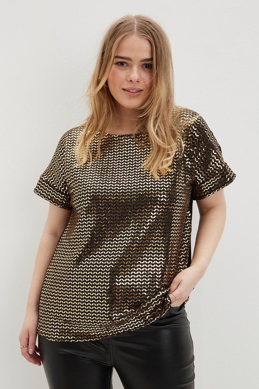 Curve Sequin Patterned Top