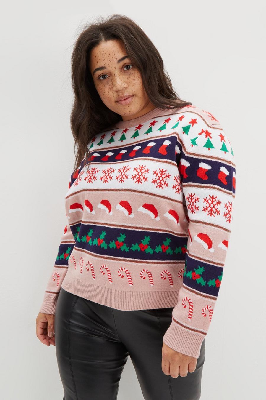 Curve Knitted Pink Christmas Jumper