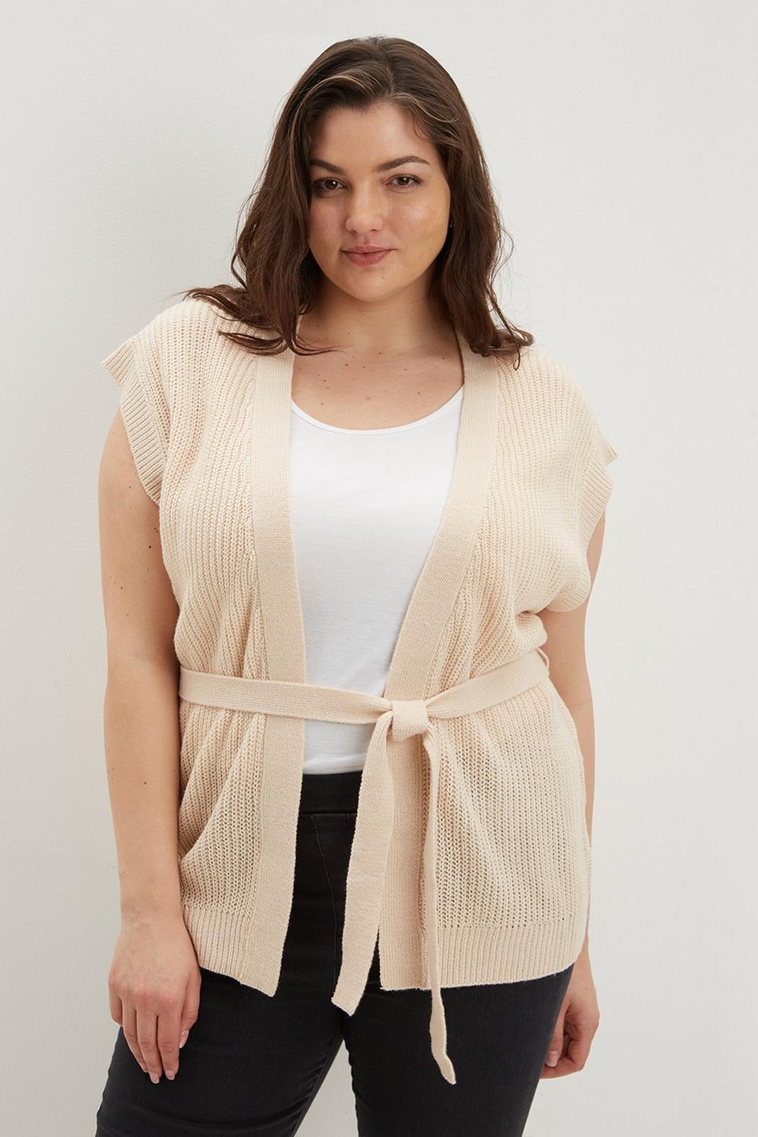 165 Curve Knitted Sleeveless Tie Waist Cardigan image number 2