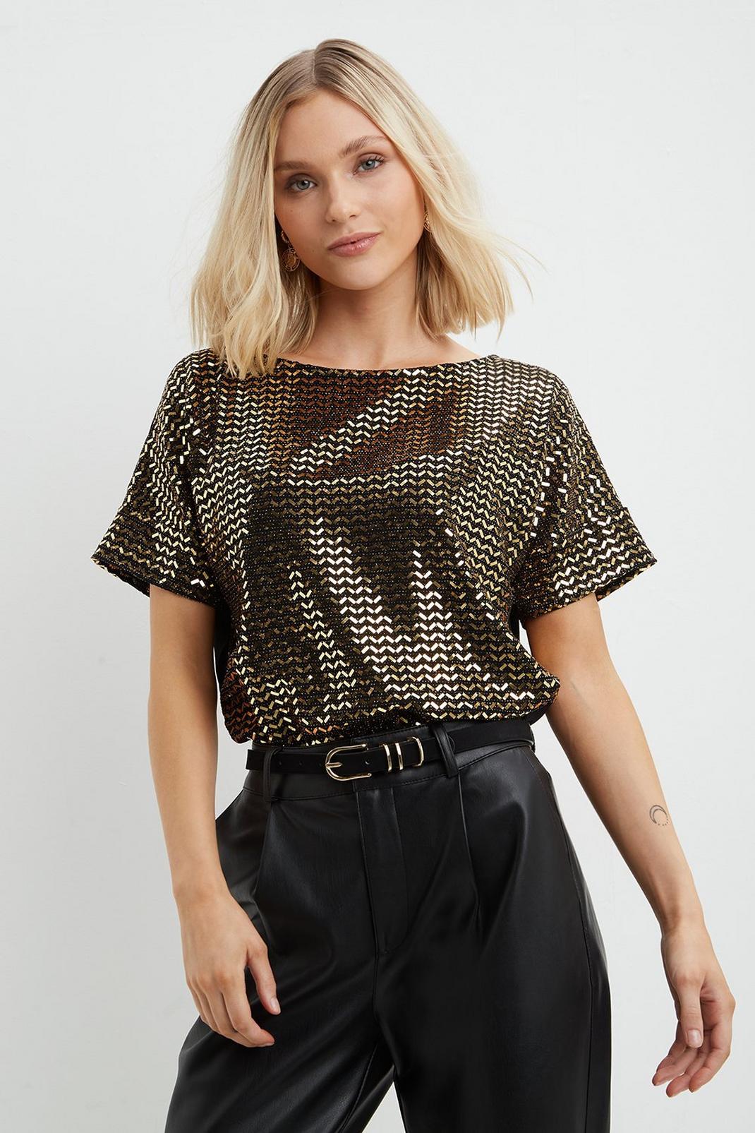 128 Petite Sequin Patterned Top image number 1