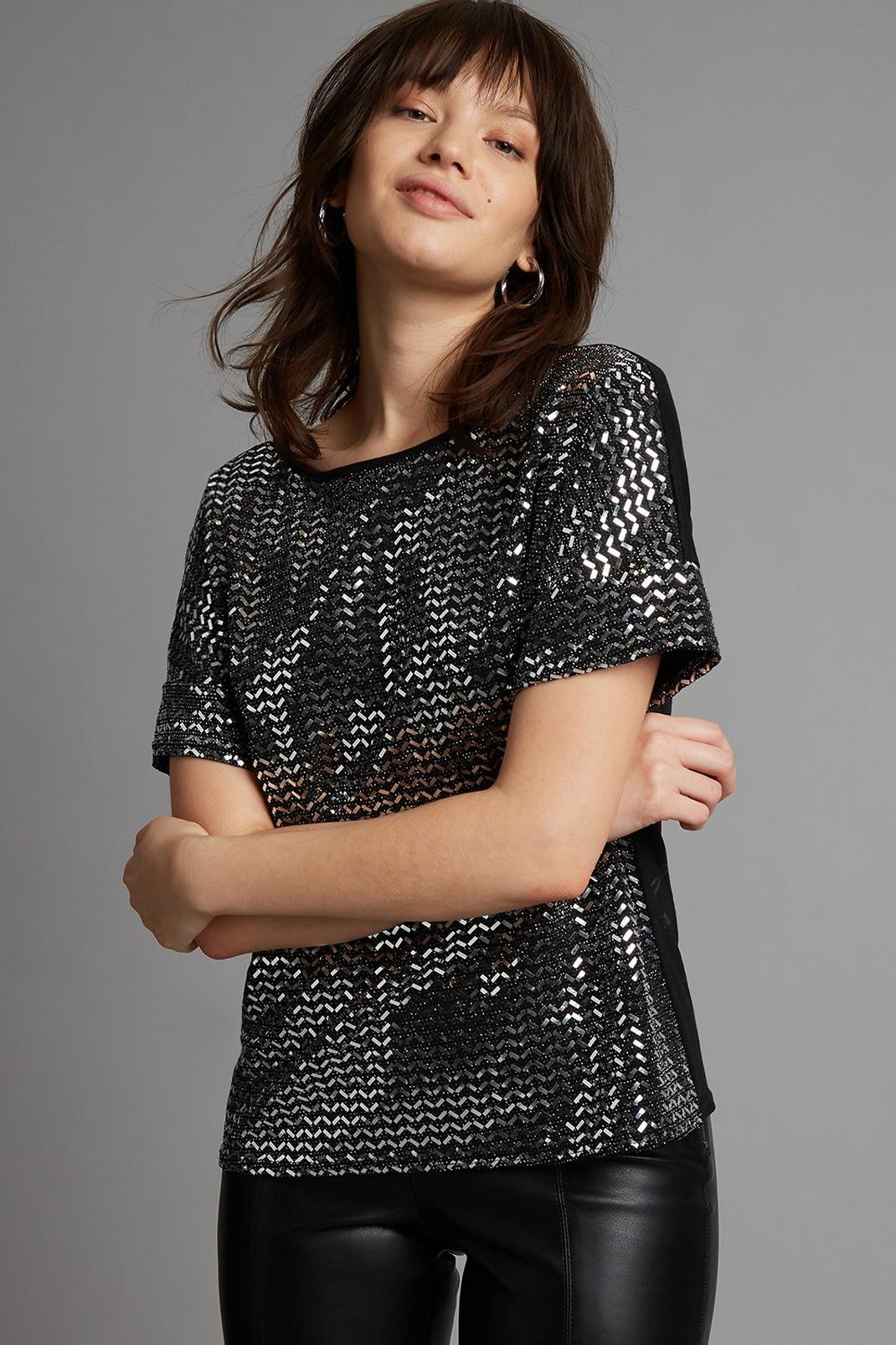 163 Petite Sequin Patterned Top image number 1