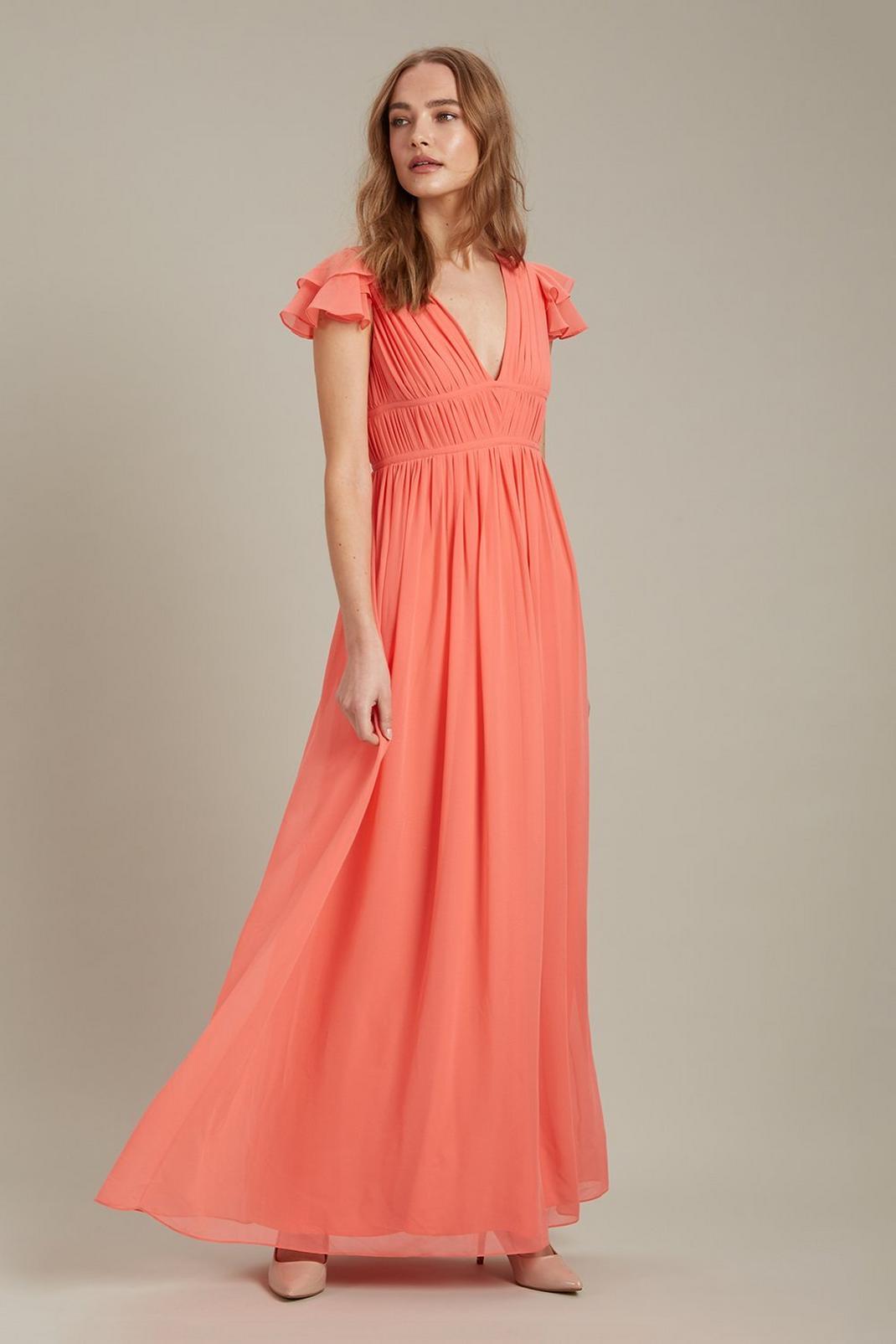Coral Angel Sleeve Chiffon Maxi Dress image number 1
