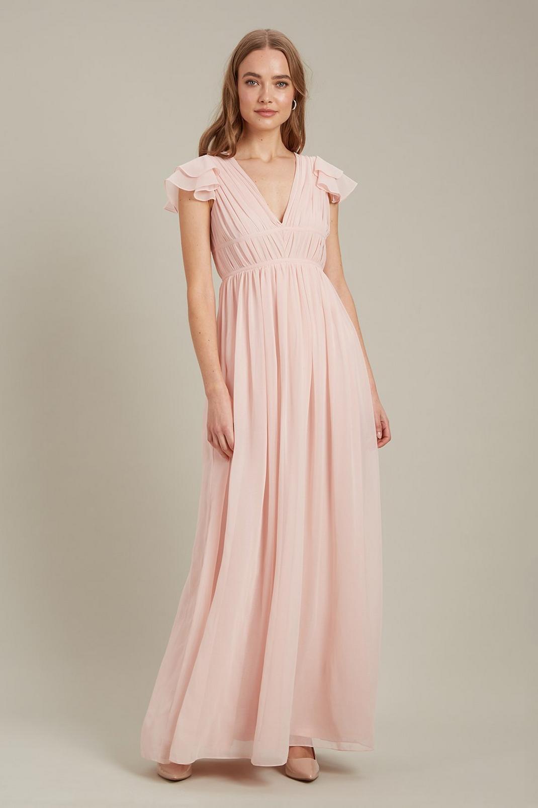 Peach Angel Sleeve Chiffon Maxiâ€‹ Dress image number 1