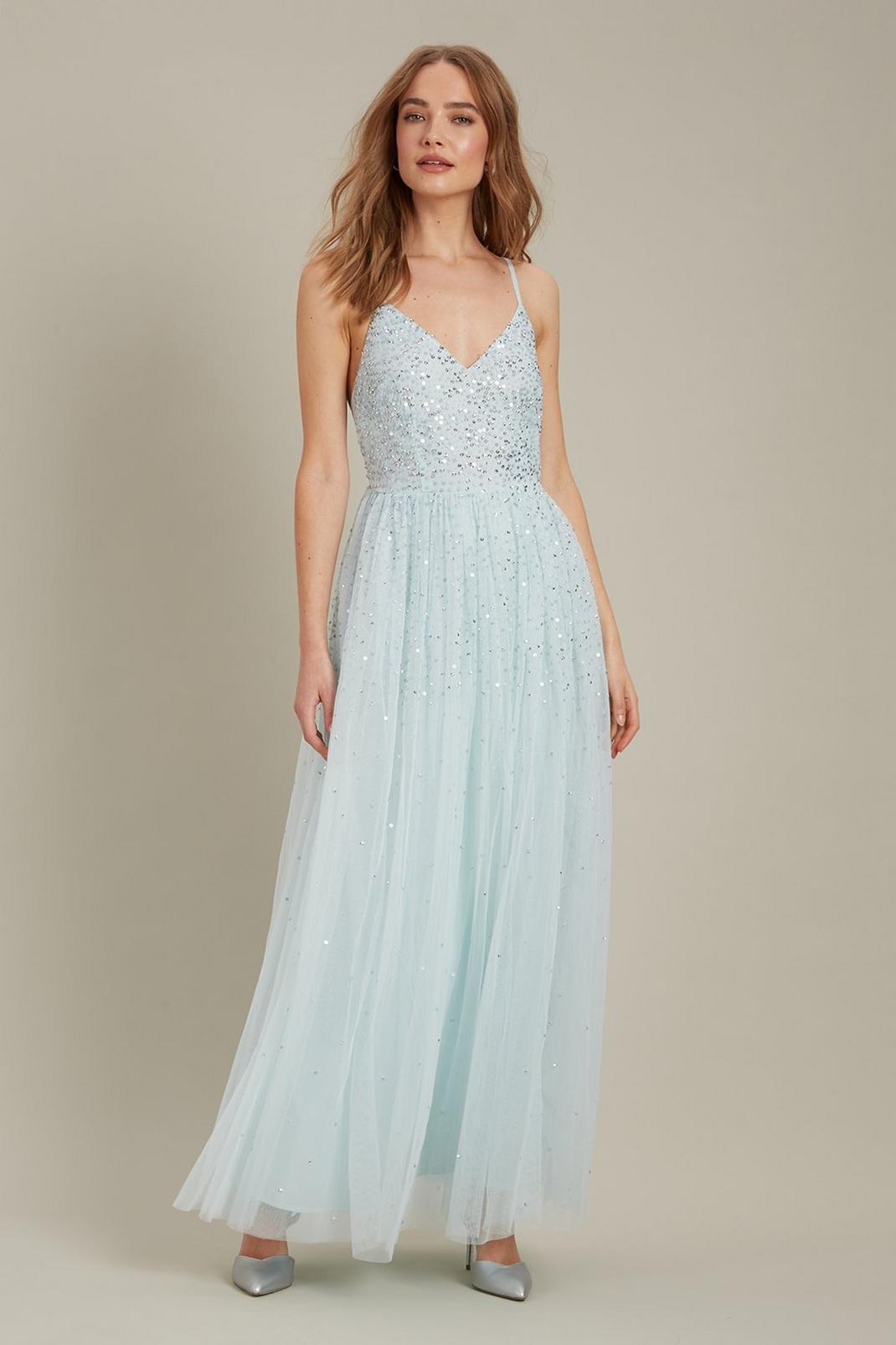 Mint Embellished Strappy Tulle MaxiDress image number 1