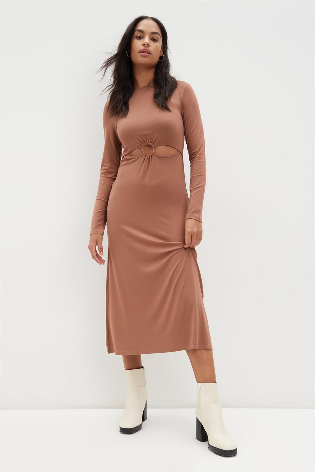 Camel Cut Out Midi Dress​ image number 1