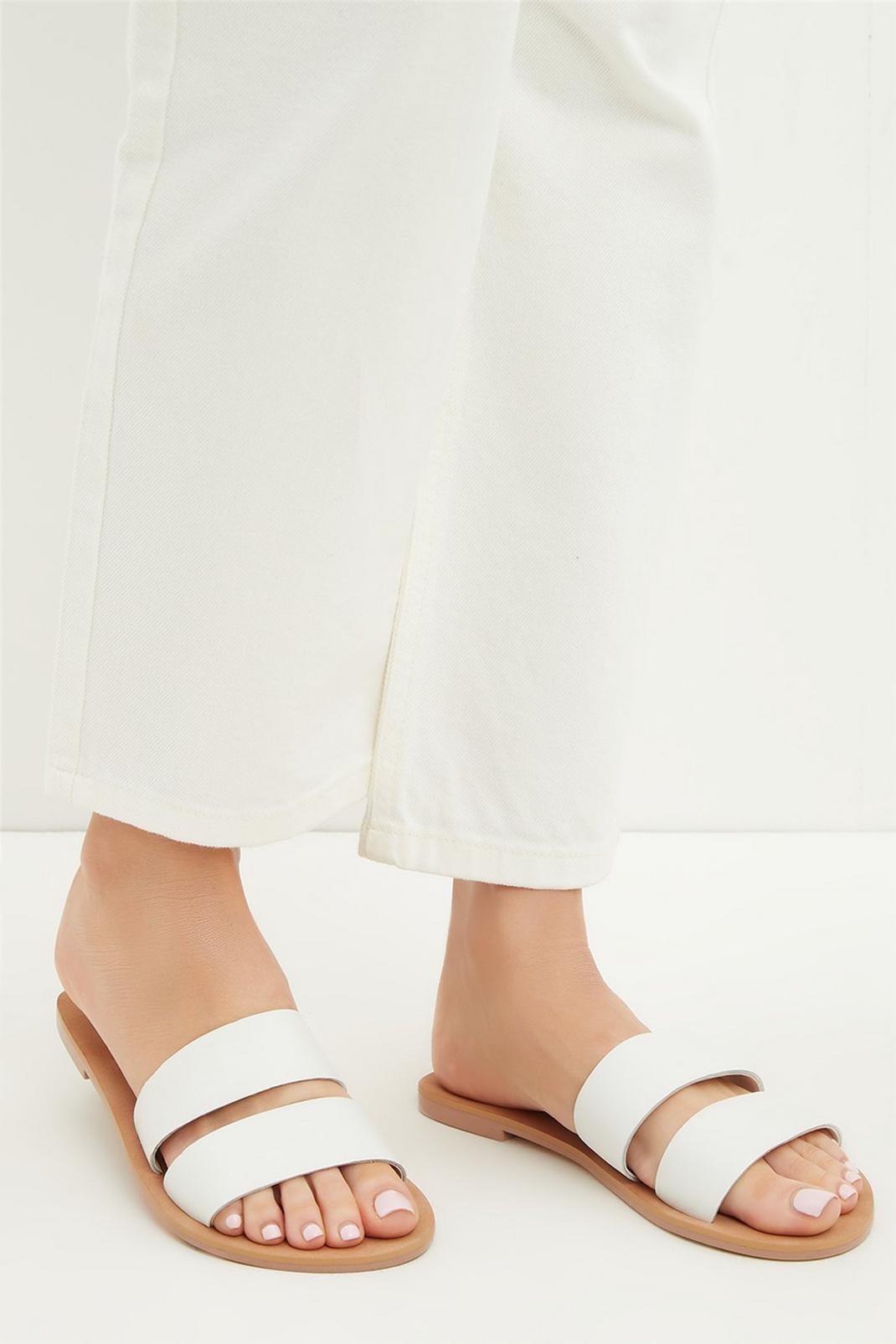 White Wide Fit Leather Juliana Double Strap Sandal image number 1