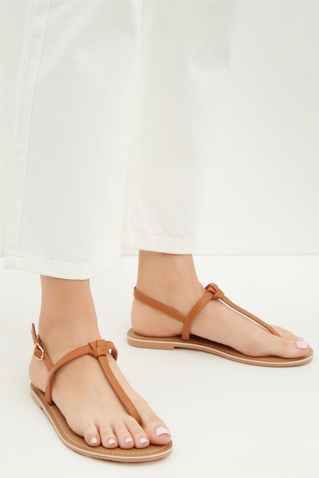 Tan Wide Fit Leather June Toepost Sandals image number 1