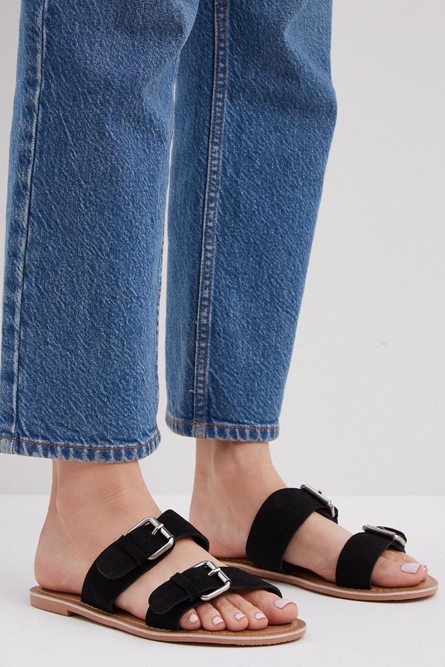 Leather Jolie Double Strap Buckle Sliders
