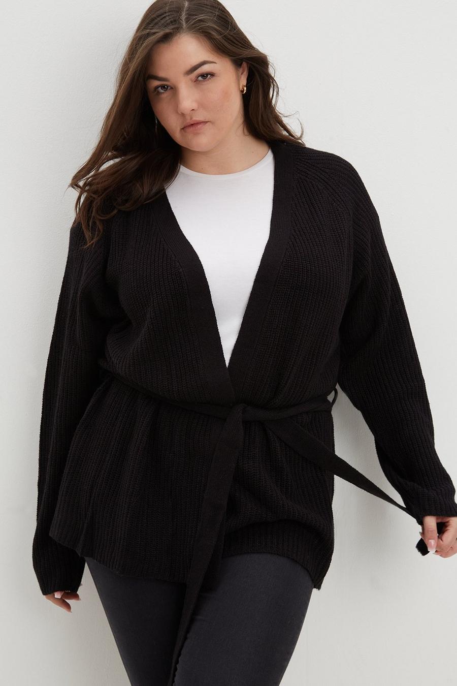 Curve Knitted Tie Waist Cardigan