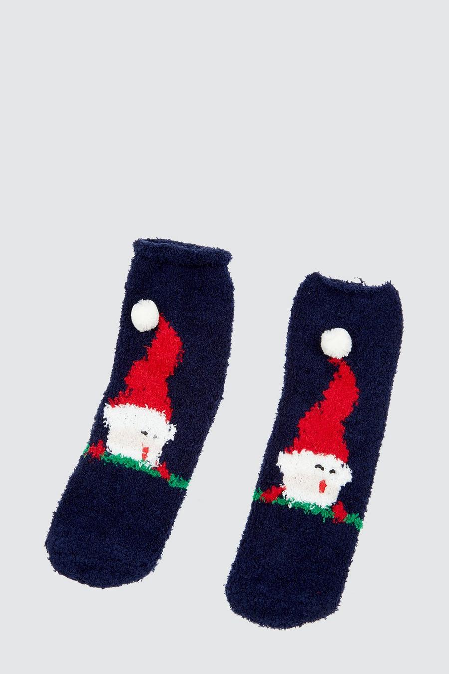 Navy Fluffy Santa Socks