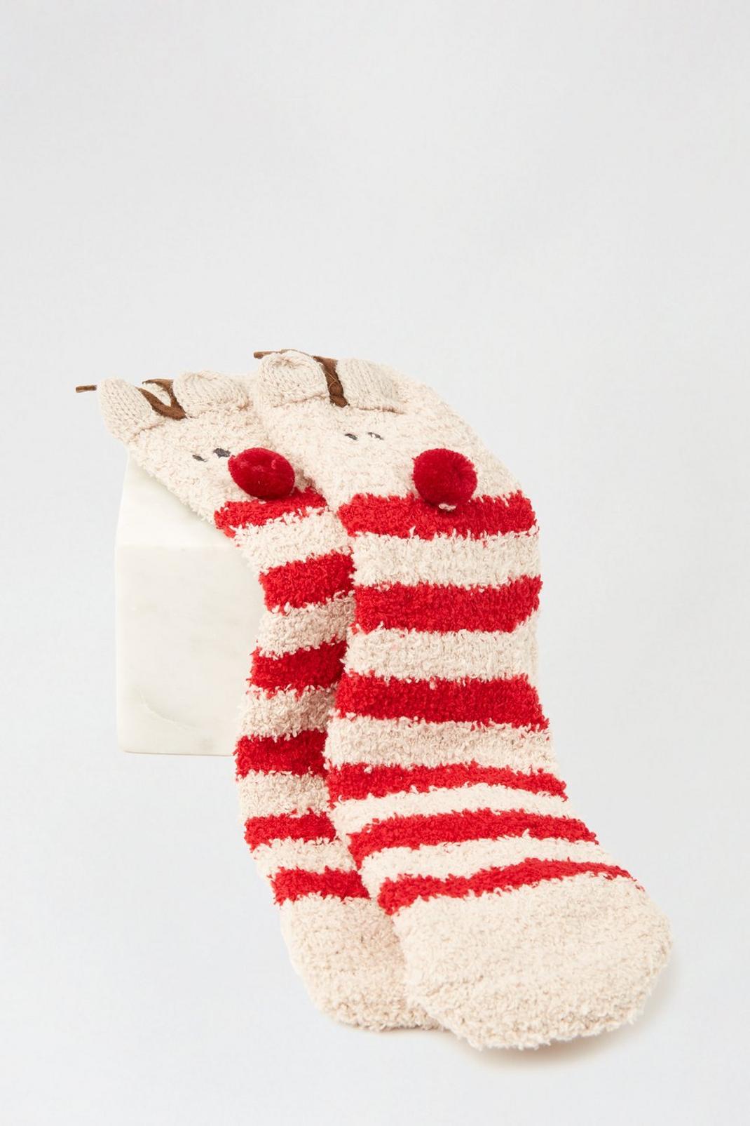 157 Fluffy Striped Reindeer Socks image number 2