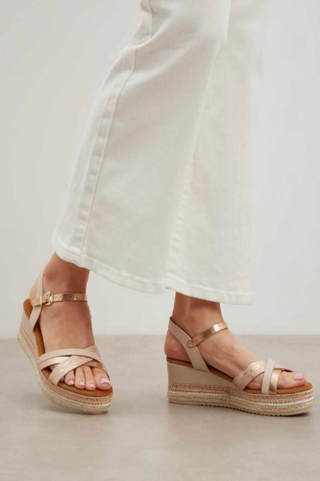 Blush Good For The Sole: Extra Wide Amber Metallic Mix Wedge Sandal image number 1