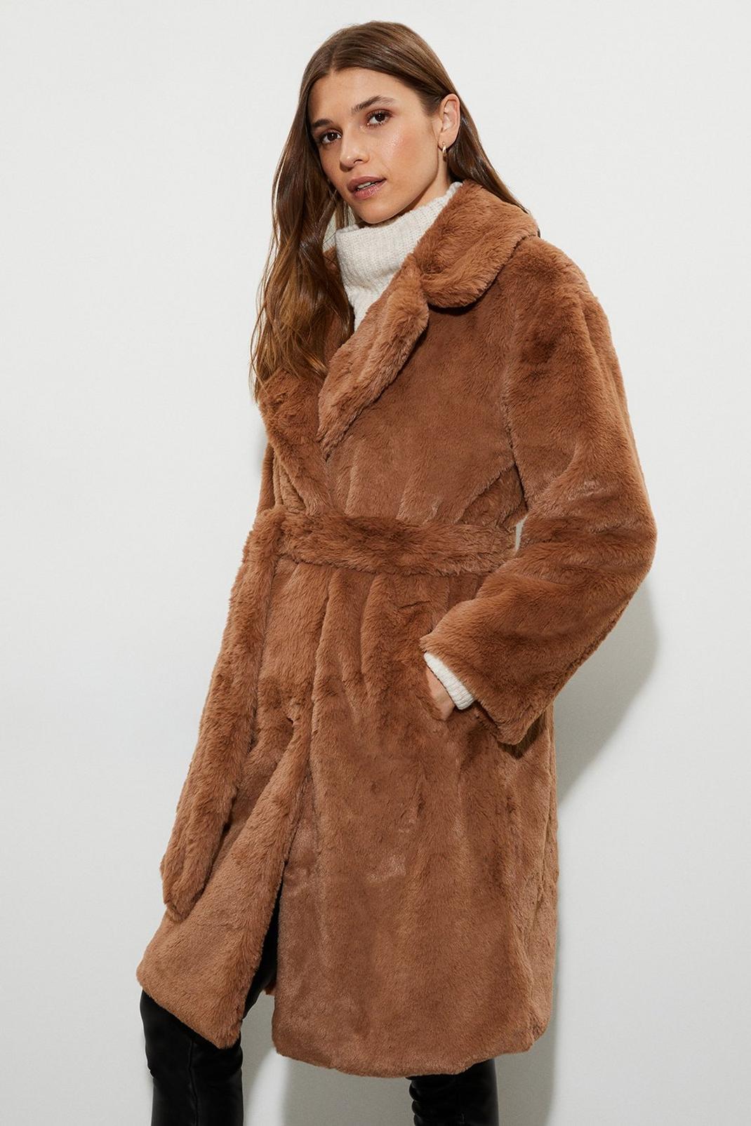 Faux Fur Belted Coat image number 1