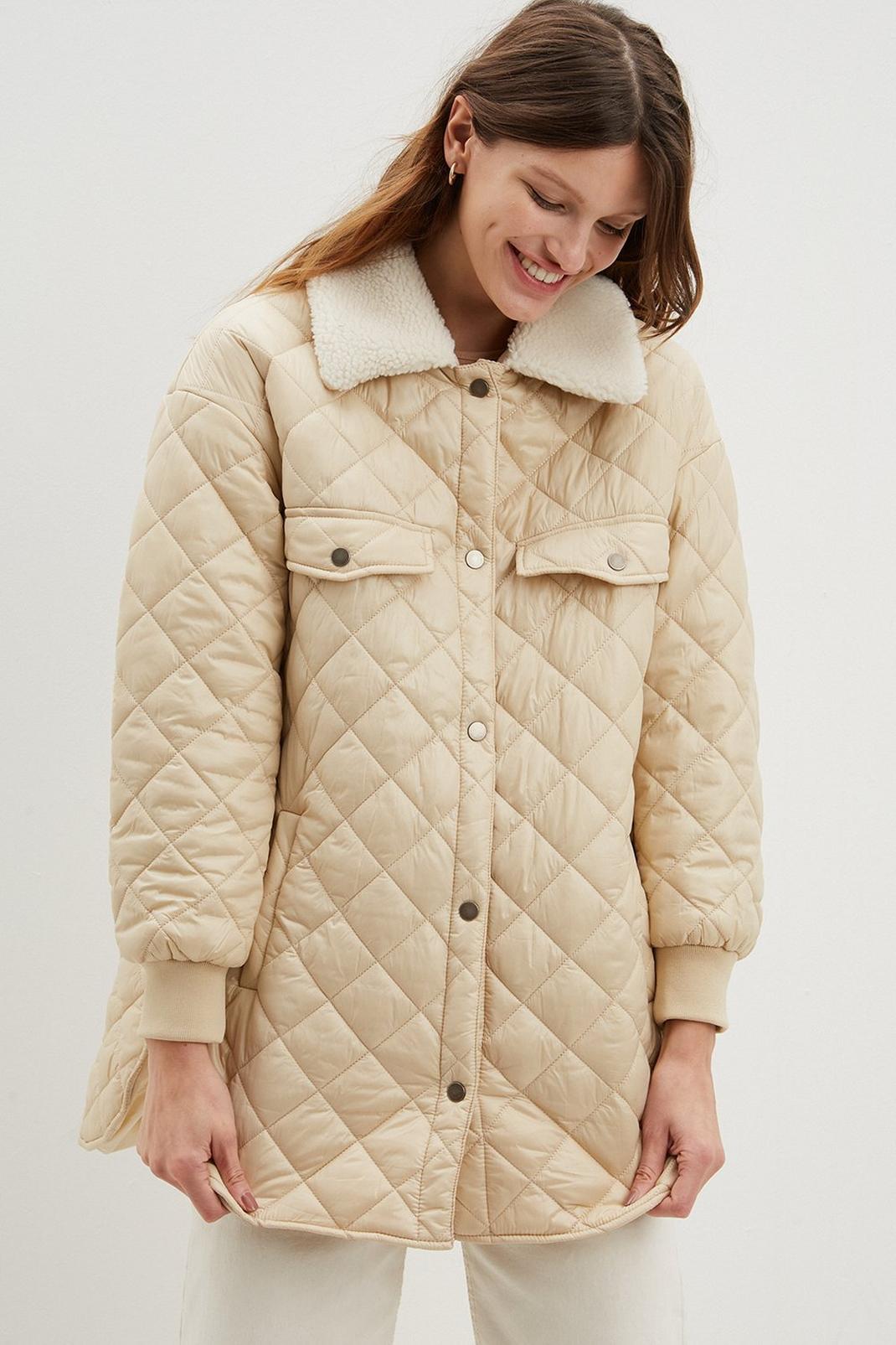 111 Quilted Borg Collar Coat image number 0
