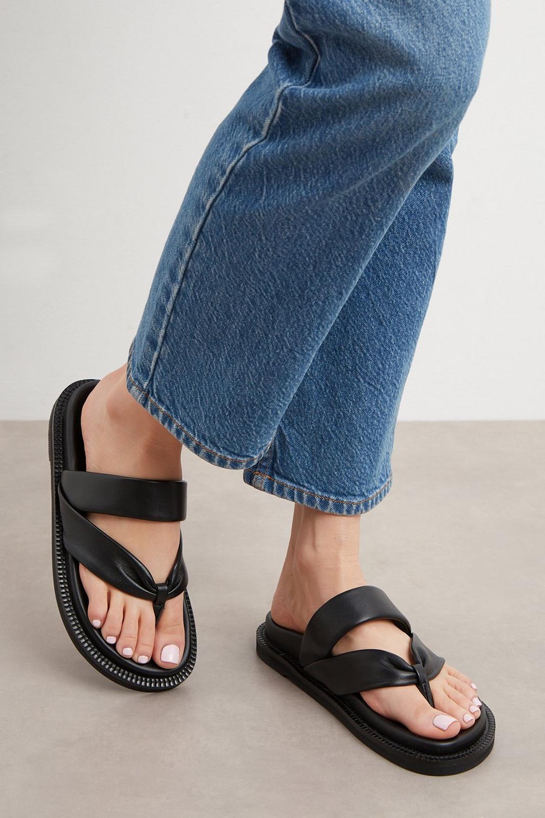 Black Principles: Ffion Leather Toe Post Flat Sandal image number 1