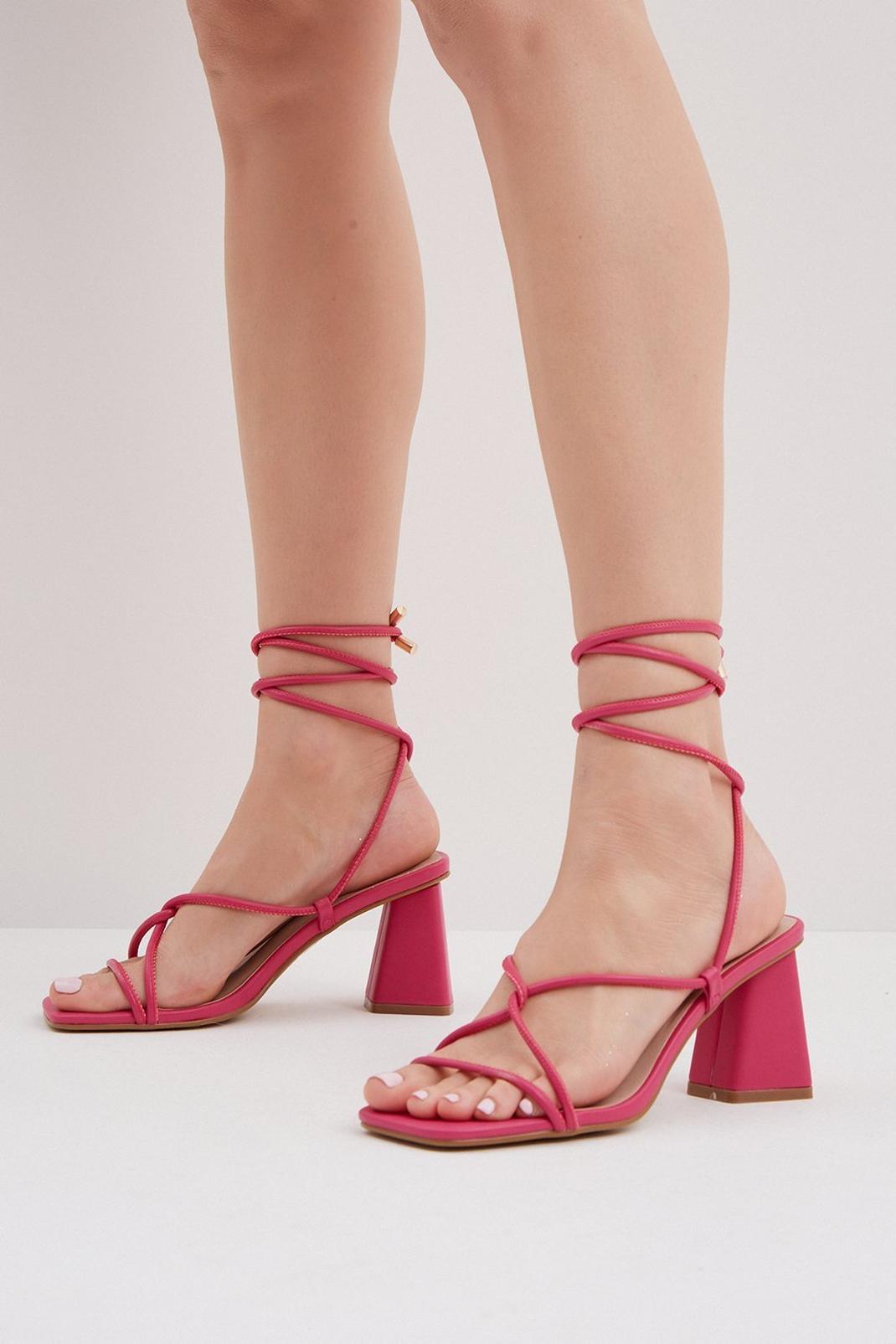 Pink Sully Ankle Tie Flared Block Heel Sandals image number 1